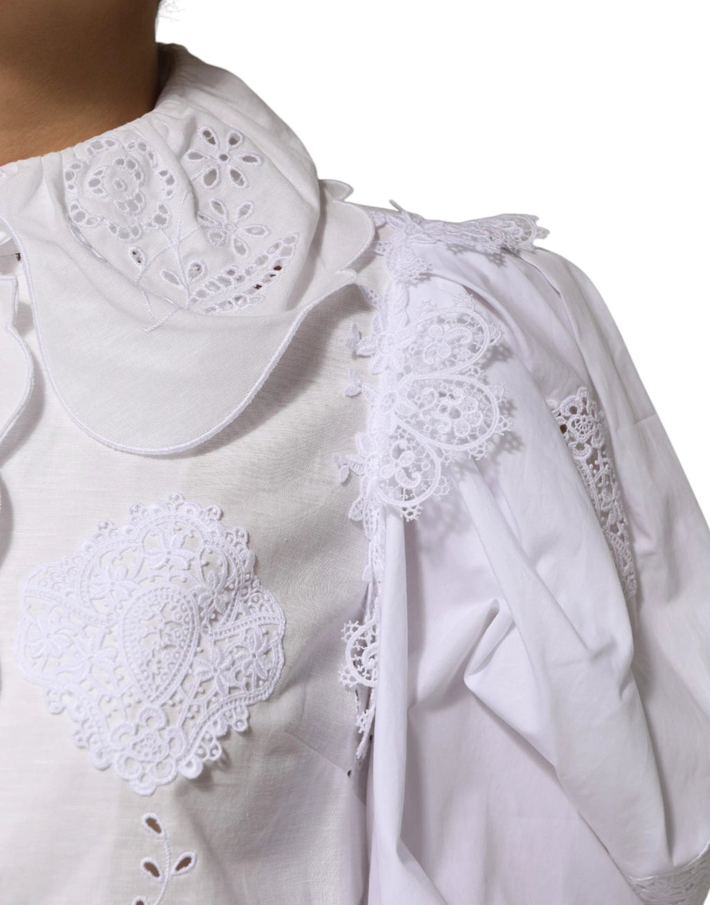Dolce & Gabbana White Ruffled Lace Embellished Blouse Top by Dolce & Gabbana