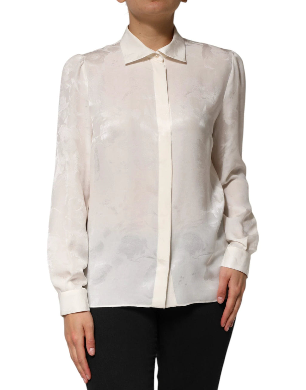 Dolce & Gabbana White Silk Long Sleeves Collared Shirt Top by Dolce & Gabbana