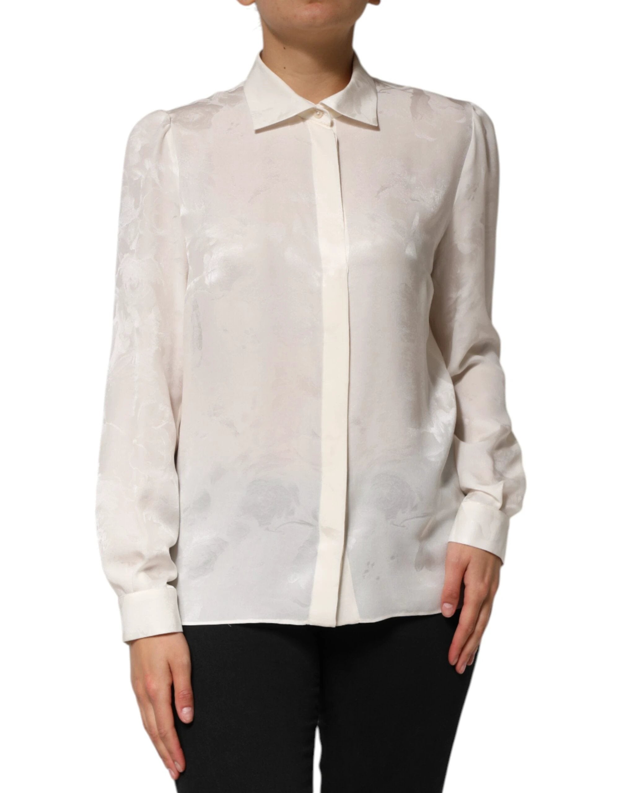 Dolce & Gabbana White Silk Long Sleeves Collared Shirt Top by Dolce & Gabbana