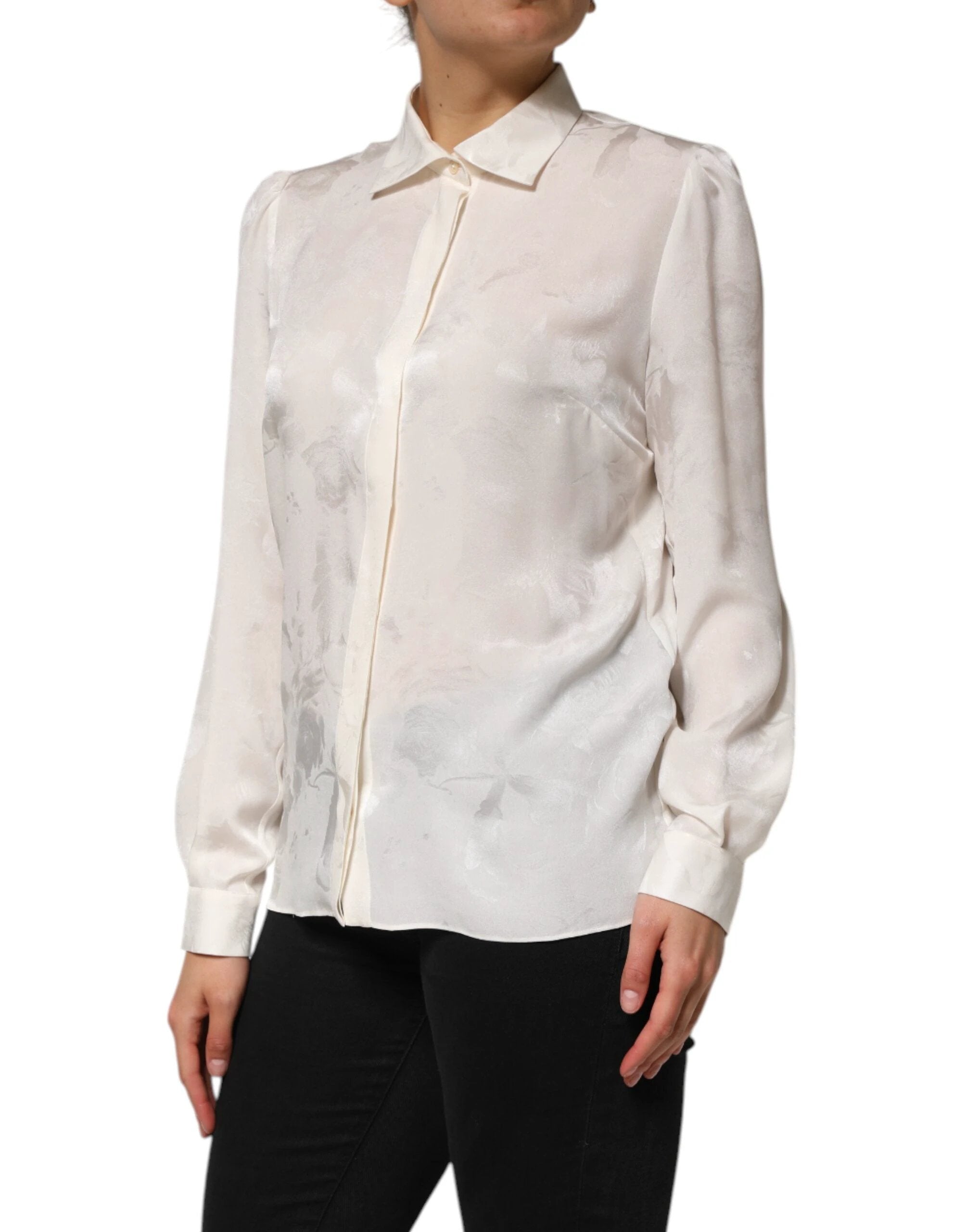Dolce & Gabbana White Silk Long Sleeves Collared Shirt Top by Dolce & Gabbana
