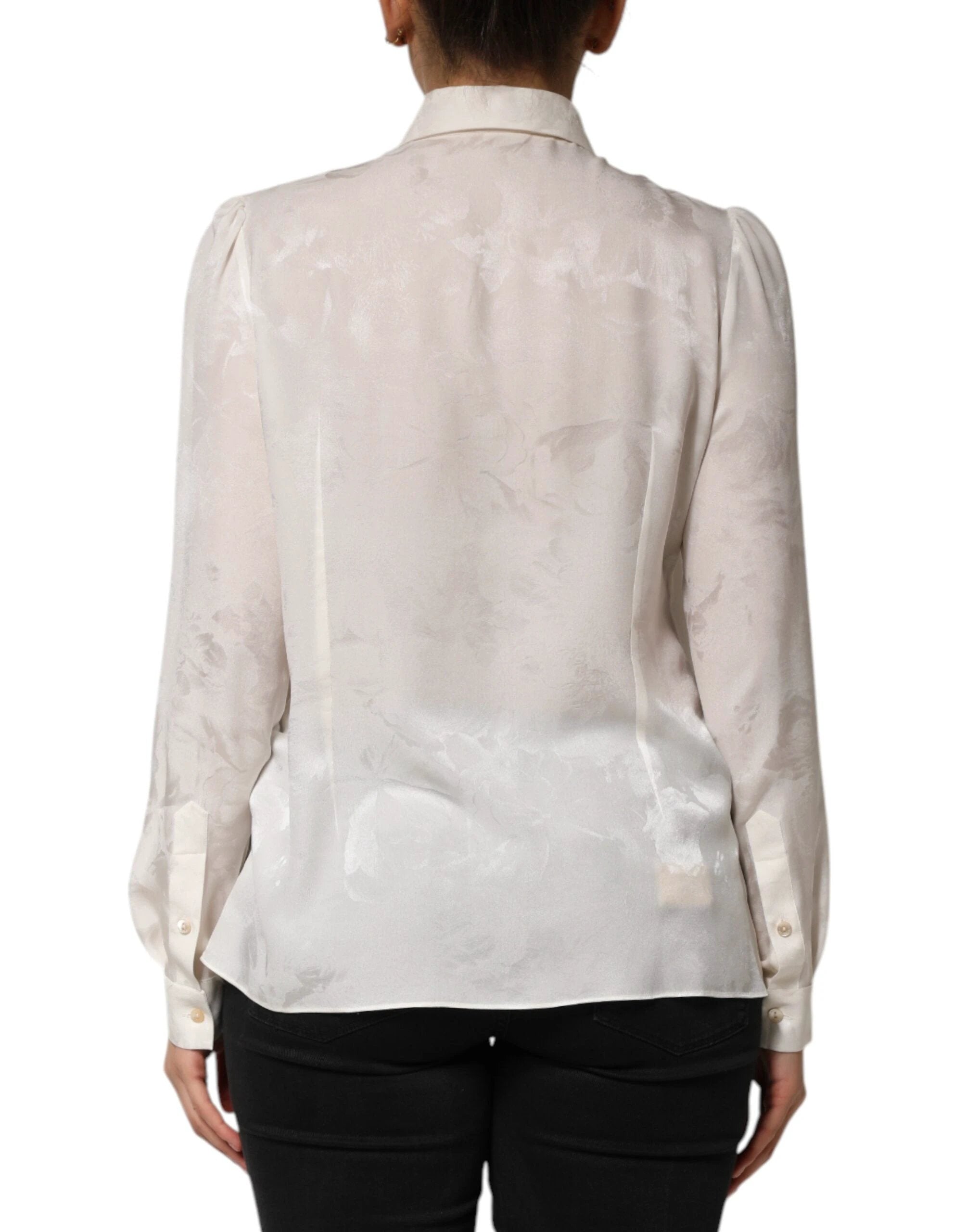 Dolce & Gabbana White Silk Long Sleeves Collared Shirt Top by Dolce & Gabbana