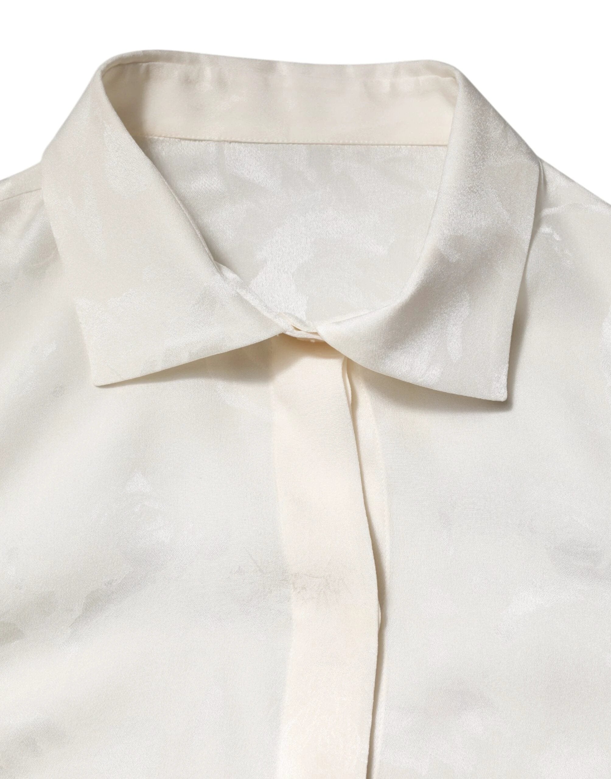 Dolce & Gabbana White Silk Long Sleeves Collared Shirt Top by Dolce & Gabbana