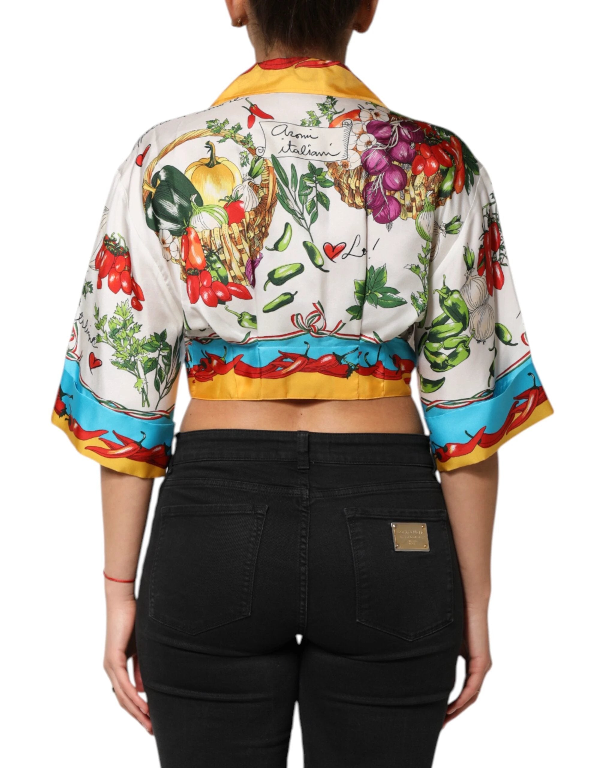 Dolce & Gabbana Multicolor Chili Silk Cropped Blouse Top by Dolce & Gabbana
