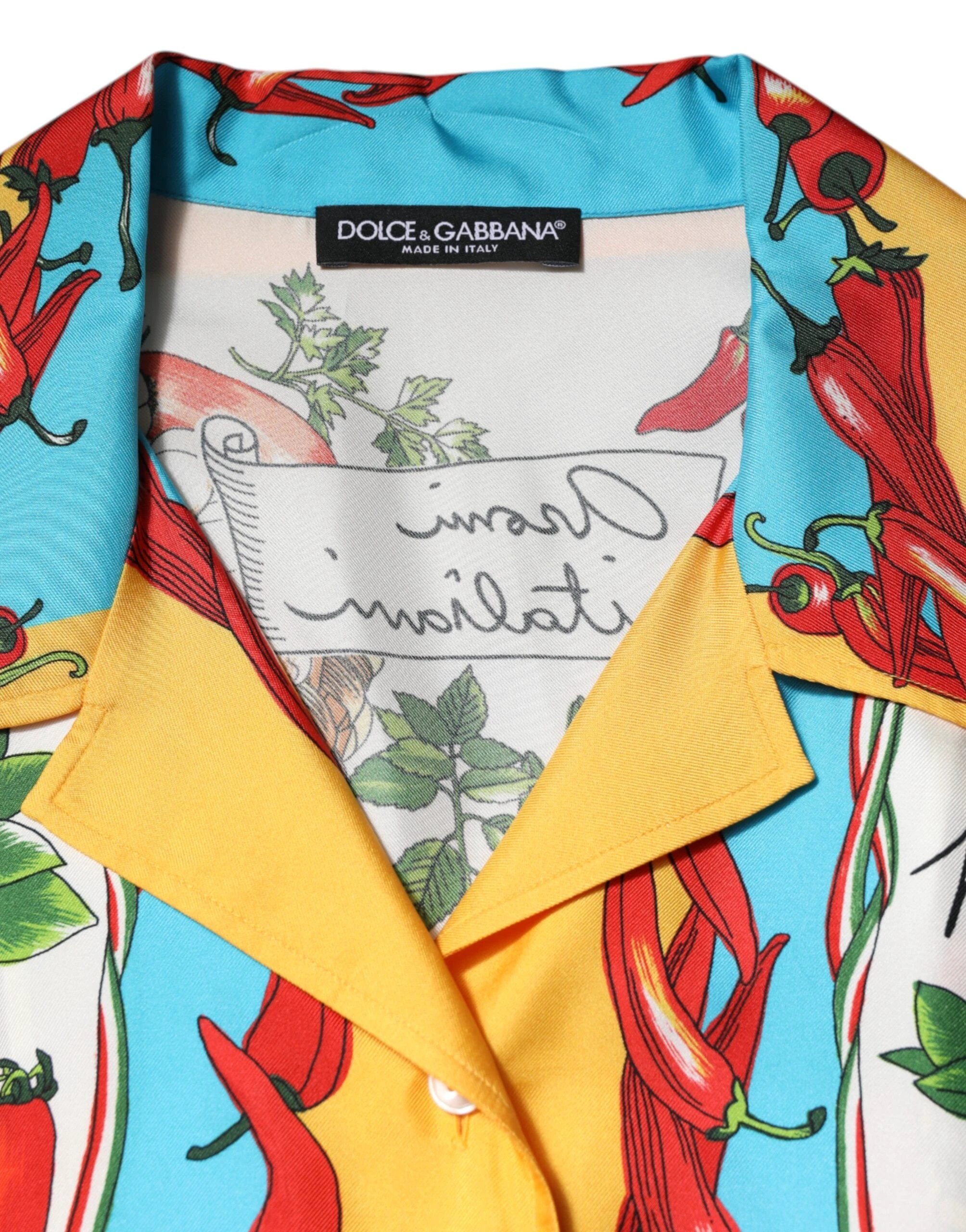 Dolce & Gabbana Multicolor Chili Silk Cropped Blouse Top by Dolce & Gabbana