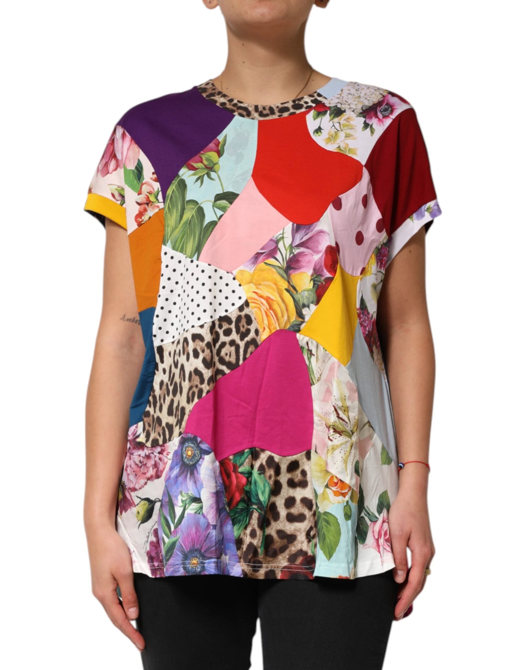 Dolce & Gabbana Multicolor Patchwork Cotton Silk Blouse Top by Dolce & Gabbana