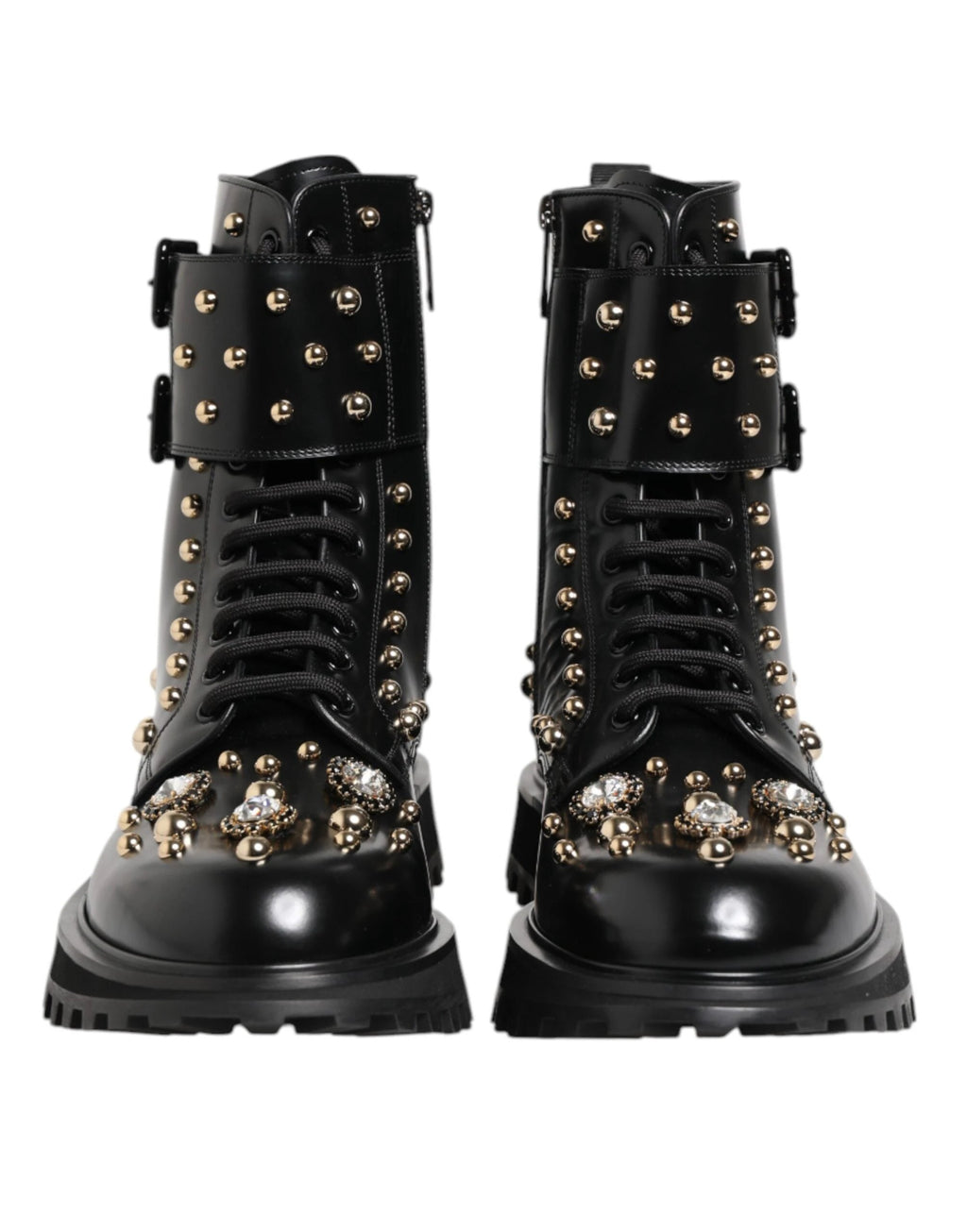 Dolce & Gabbana Black Studded Lace Up Mid Calf Boots Shoes by Dolce & Gabbana