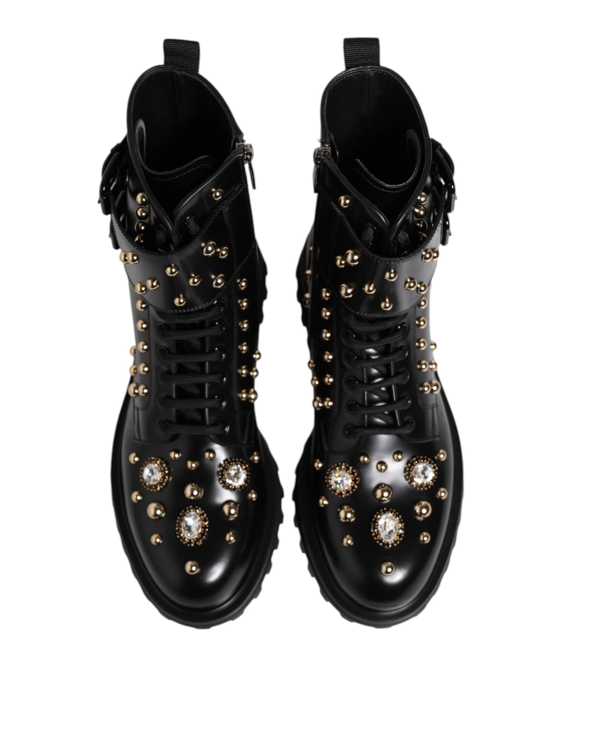 Dolce & Gabbana Black Studded Lace Up Mid Calf Boots Shoes by Dolce & Gabbana