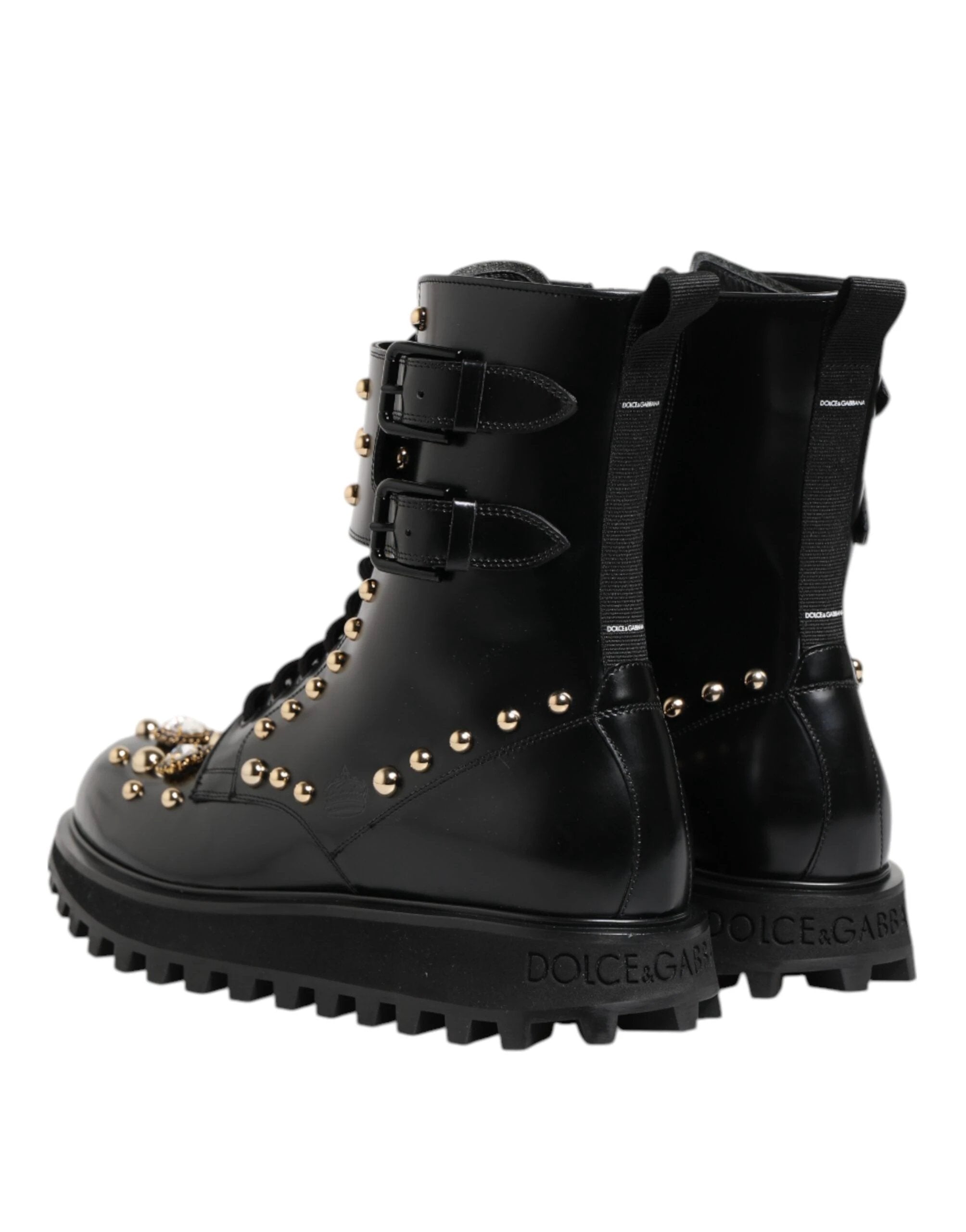 Dolce & Gabbana Black Studded Lace Up Mid Calf Boots Shoes by Dolce & Gabbana