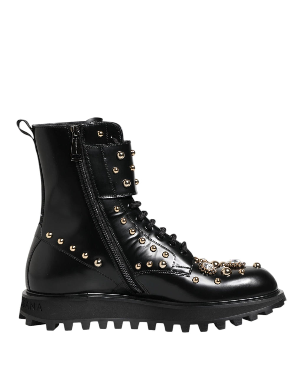 Dolce & Gabbana Black Studded Lace Up Mid Calf Boots Shoes by Dolce & Gabbana