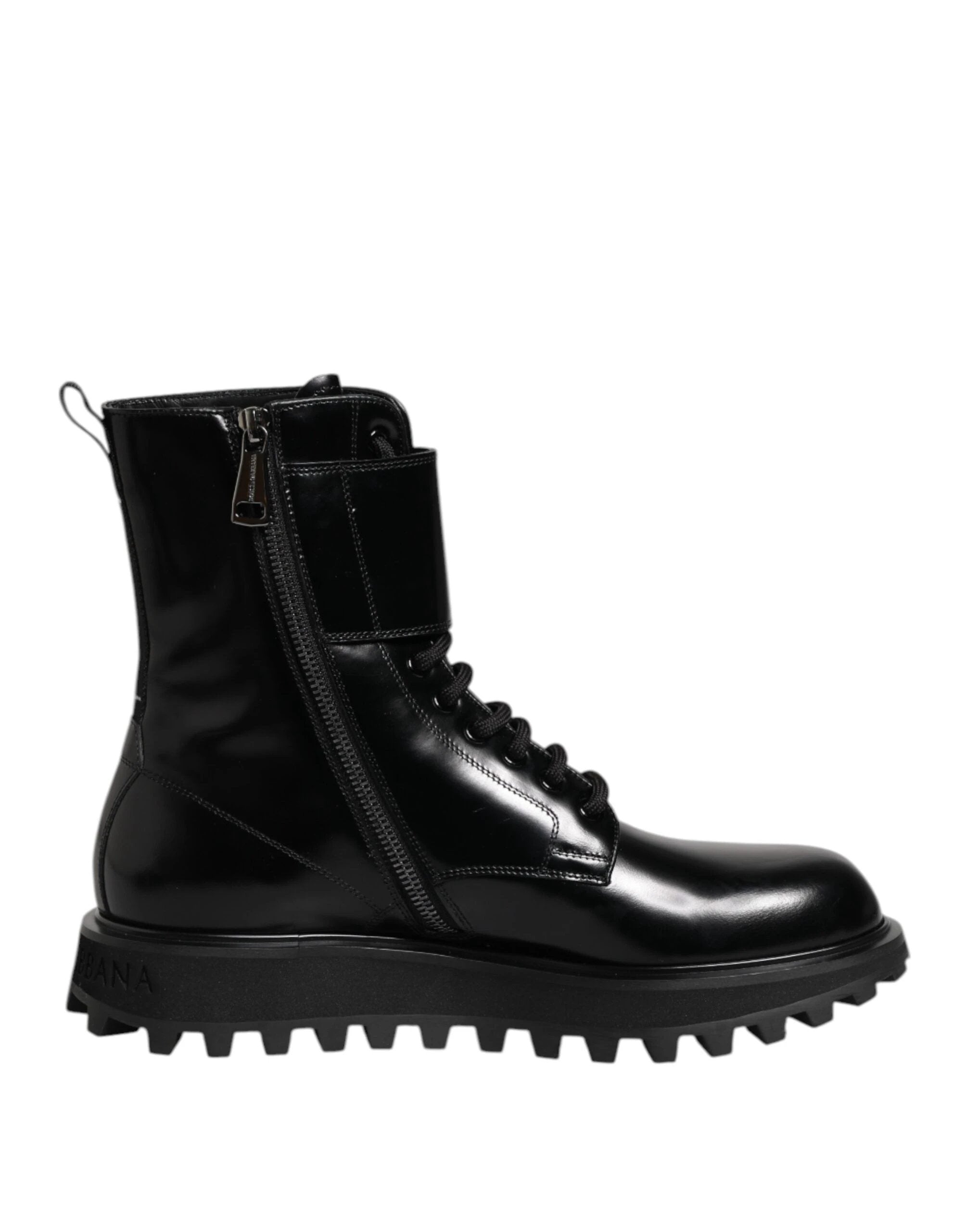 Dolce & Gabbana Black Leather Lace Up Mid Calf Boots Shoes by Dolce & Gabbana