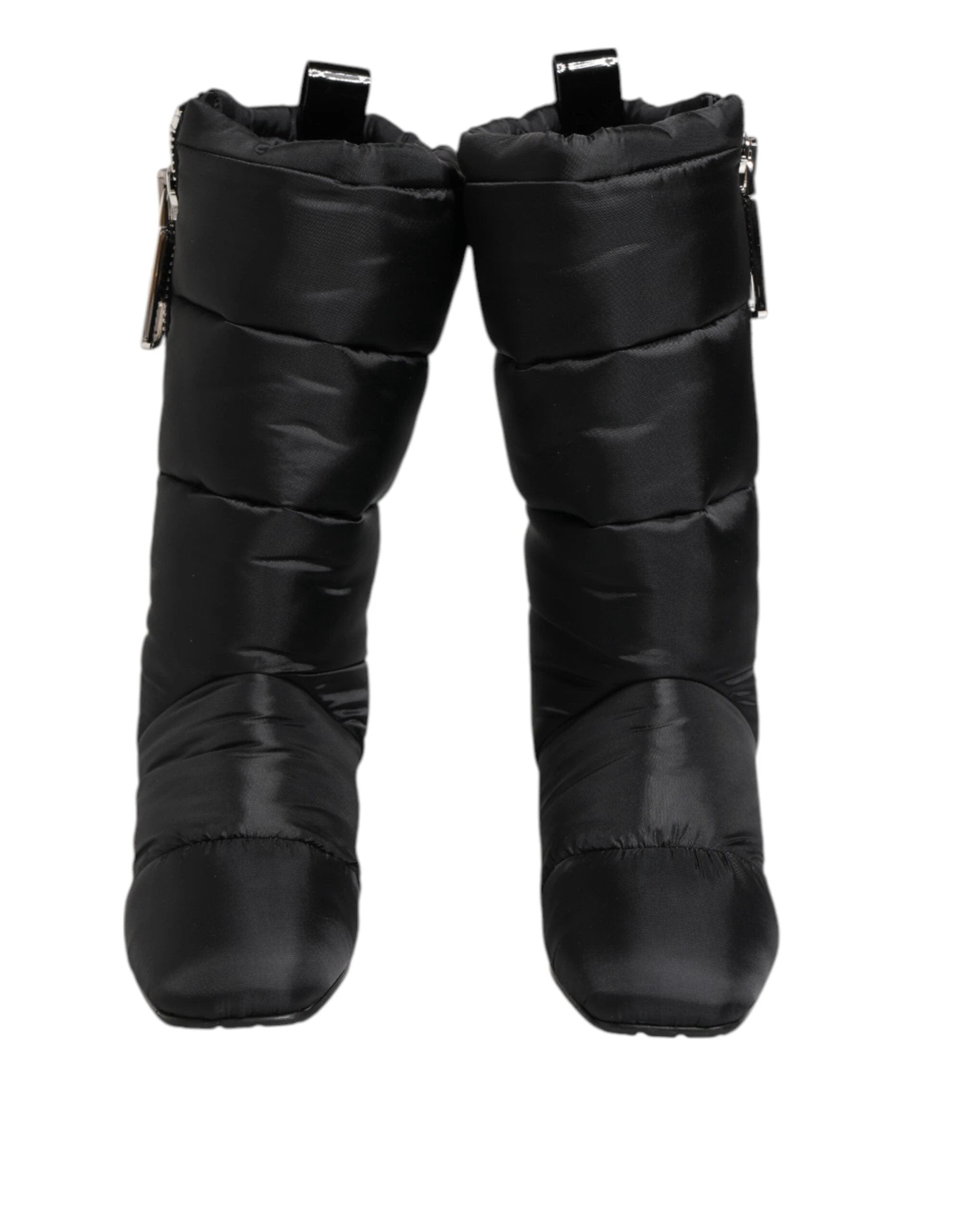 Dolce & Gabbana Black Padded Mid Calf Logo Heel Boots Shoes by Dolce & Gabbana