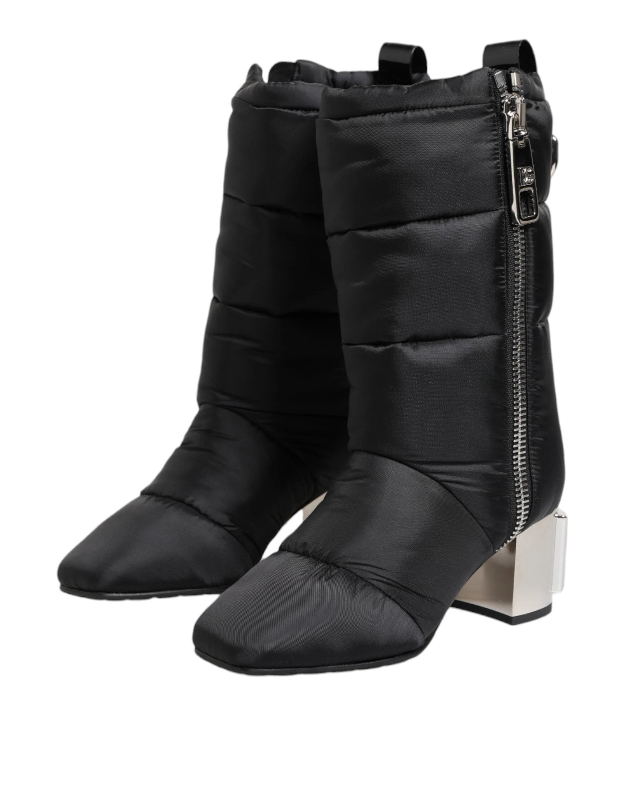 Dolce & Gabbana Black Padded Mid Calf Logo Heel Boots Shoes by Dolce & Gabbana