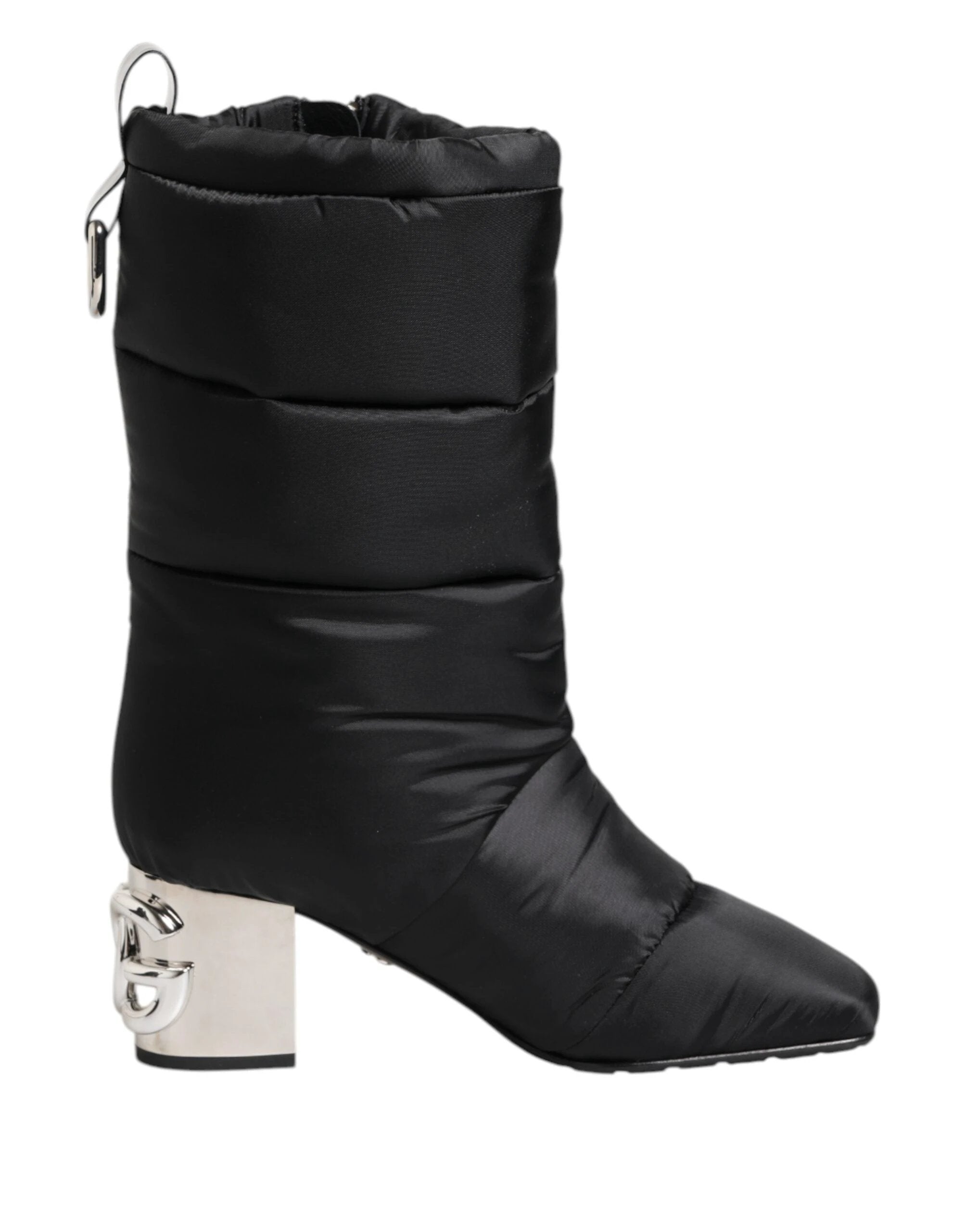 Dolce & Gabbana Black Padded Mid Calf Logo Heel Boots Shoes by Dolce & Gabbana