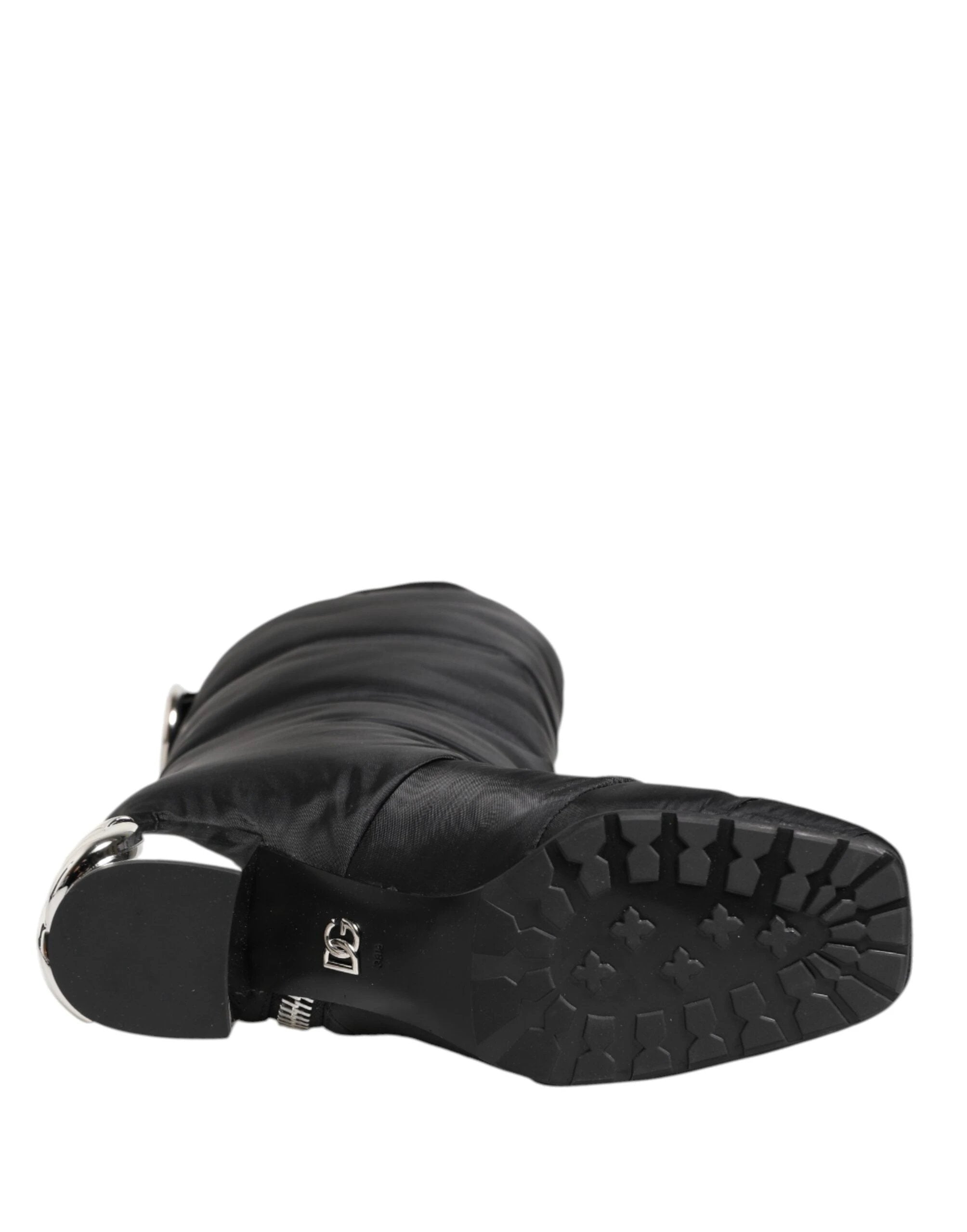 Dolce & Gabbana Black Padded Mid Calf Logo Heel Boots Shoes by Dolce & Gabbana