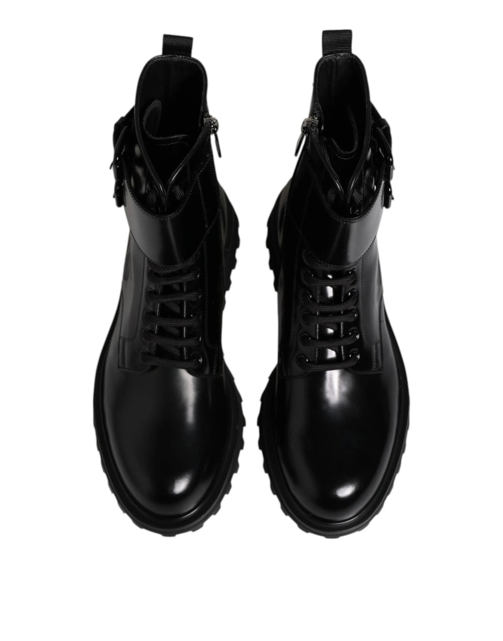 Dolce & Gabbana Black Leather Lace Up Mid Calf Boots Shoes by Dolce & Gabbana