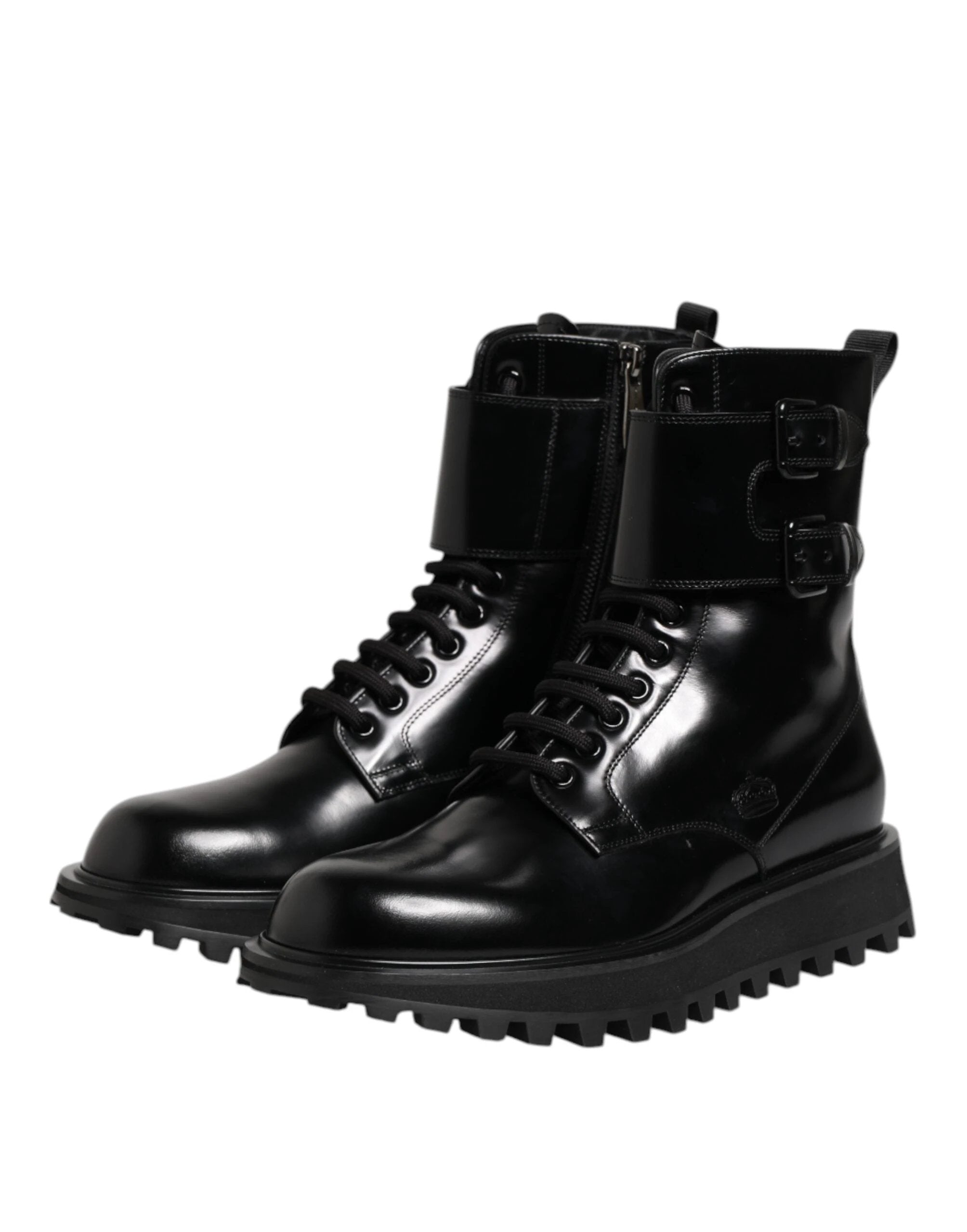 Dolce & Gabbana Black Leather Lace Up Mid Calf Boots Shoes by Dolce & Gabbana