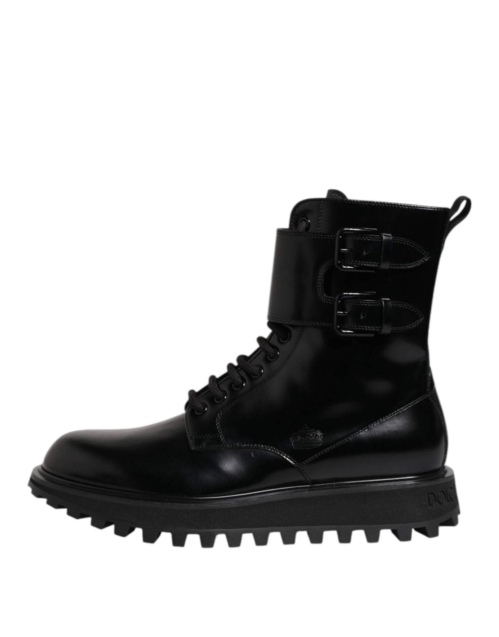 Dolce & Gabbana Black Leather Lace Up Mid Calf Boots Shoes by Dolce & Gabbana