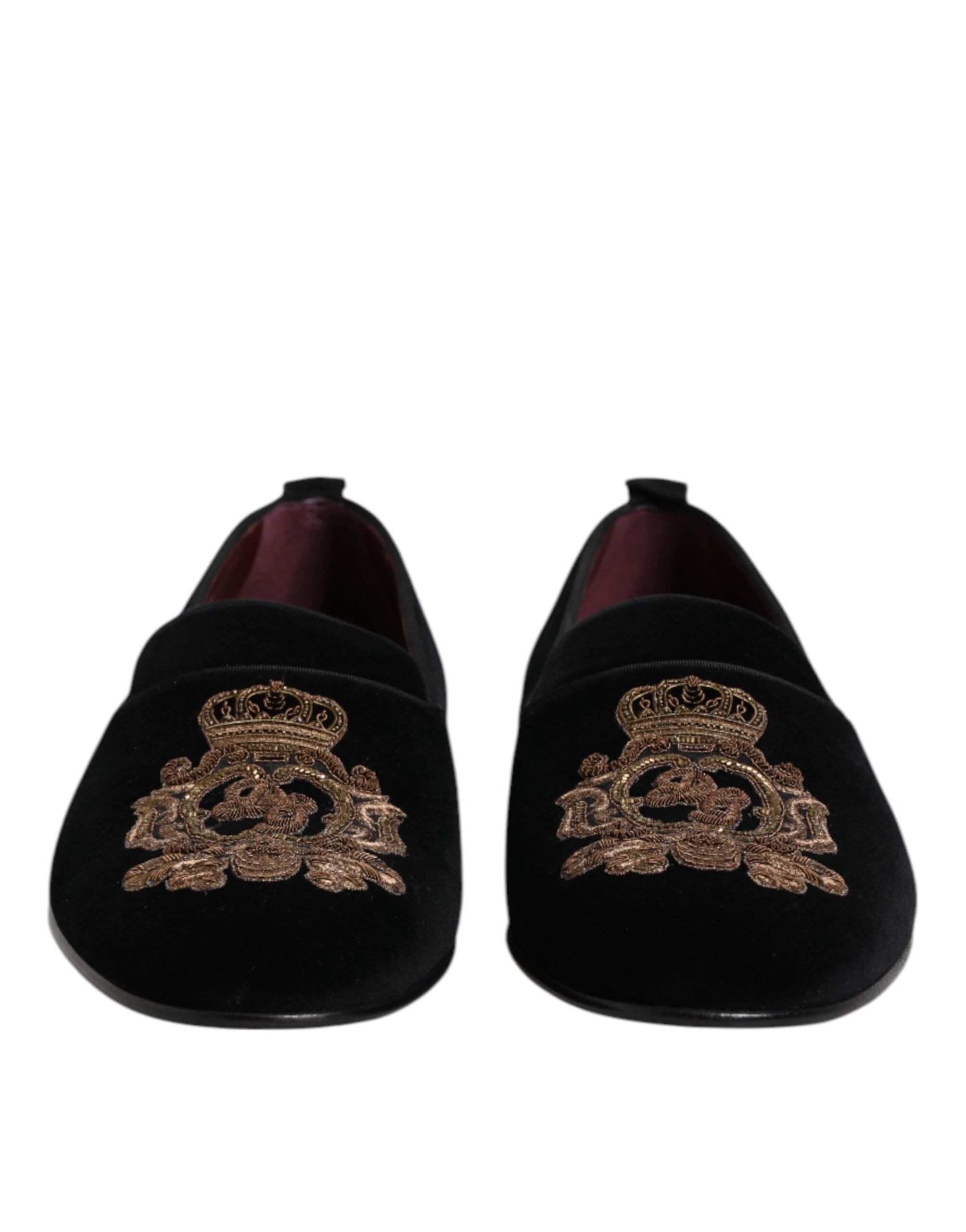 Dolce & Gabbana Black Velvet Gold Crown Mens Loafers Shoes by Dolce & Gabbana