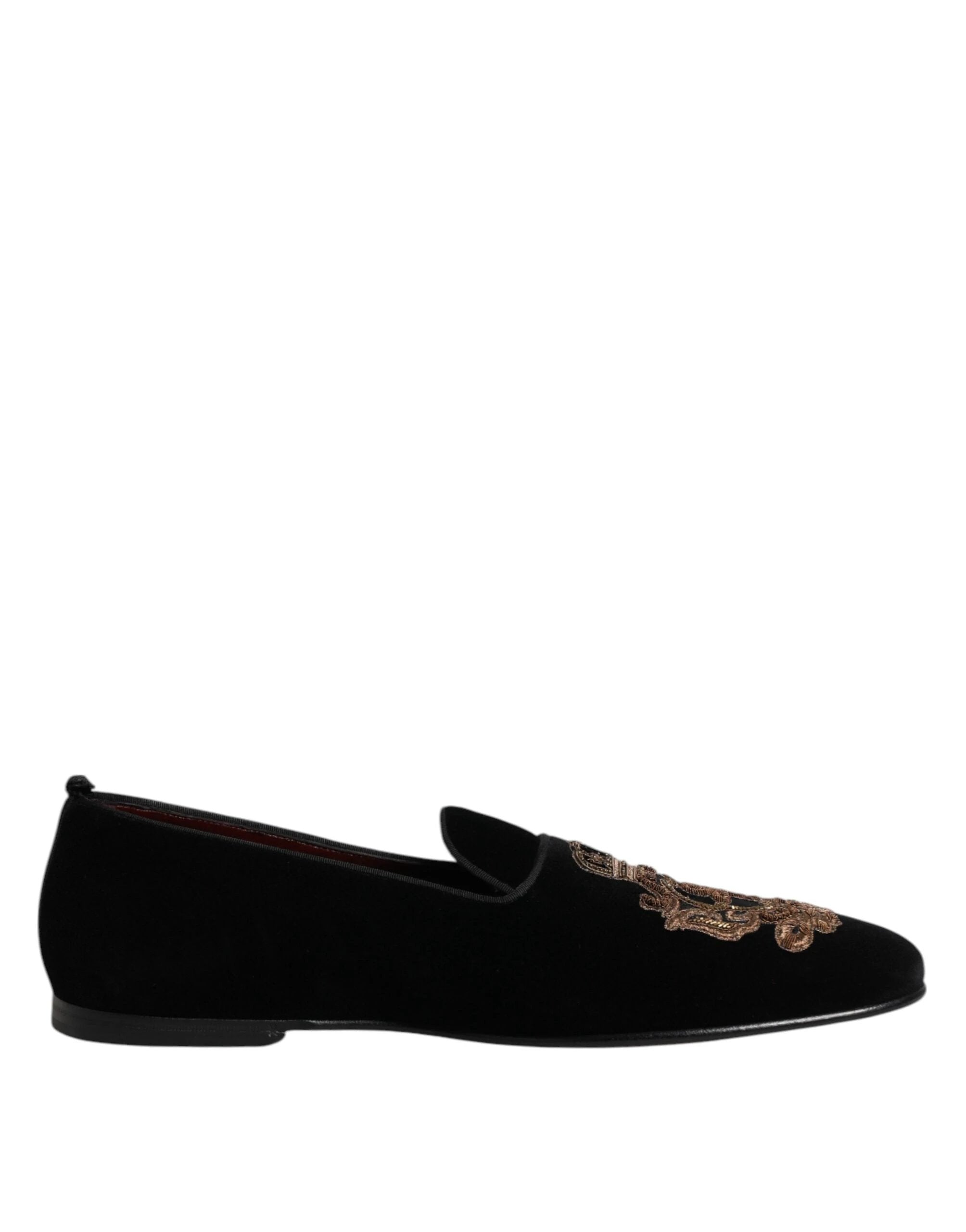 Dolce & Gabbana Black Velvet Gold Crown Mens Loafers Shoes by Dolce & Gabbana