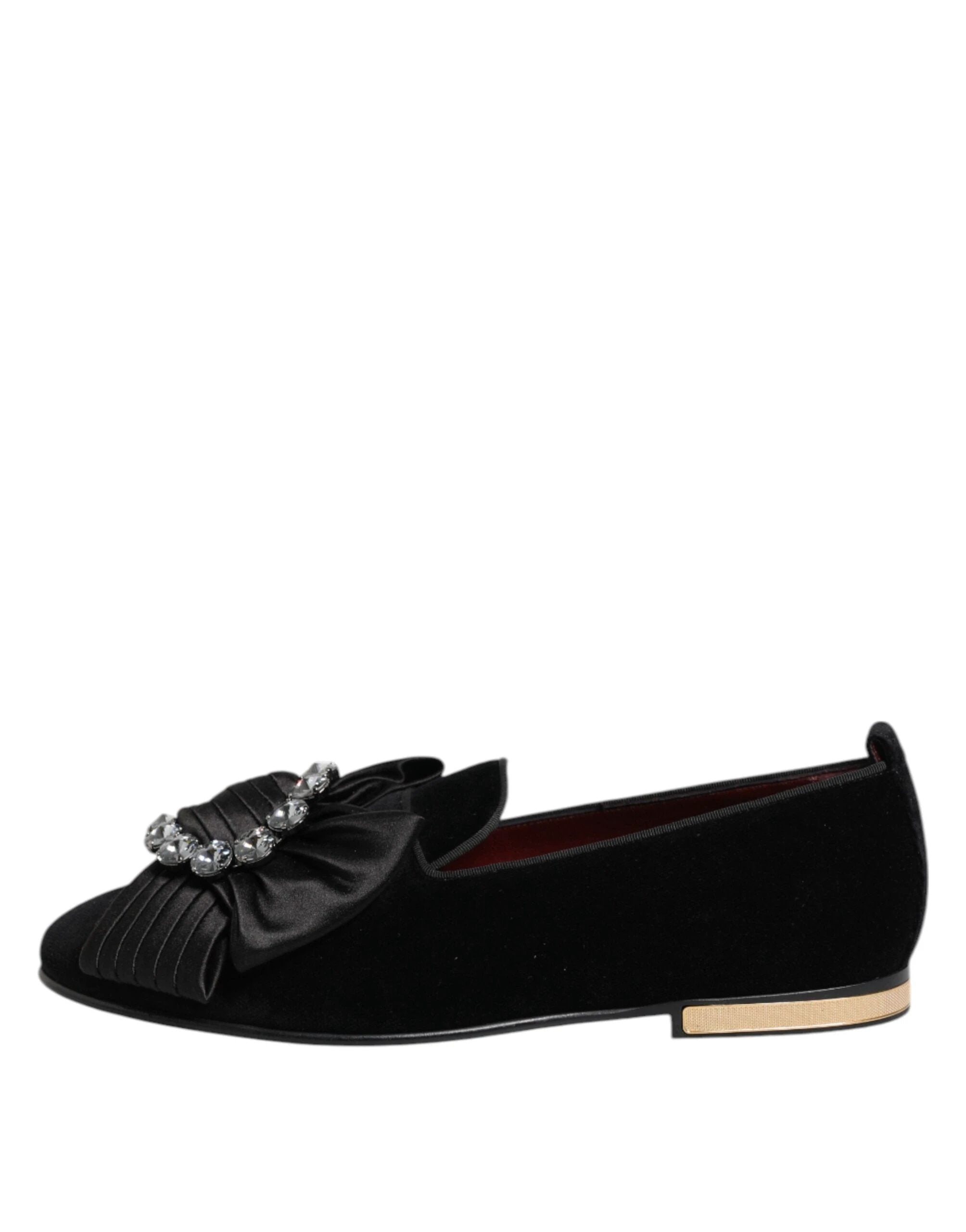Dolce & Gabbana Black VATICANO Crystal Ribbon Slip On Shoes by Dolce & Gabbana