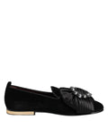 Dolce & Gabbana Black VATICANO Crystal Ribbon Slip On Shoes by Dolce & Gabbana