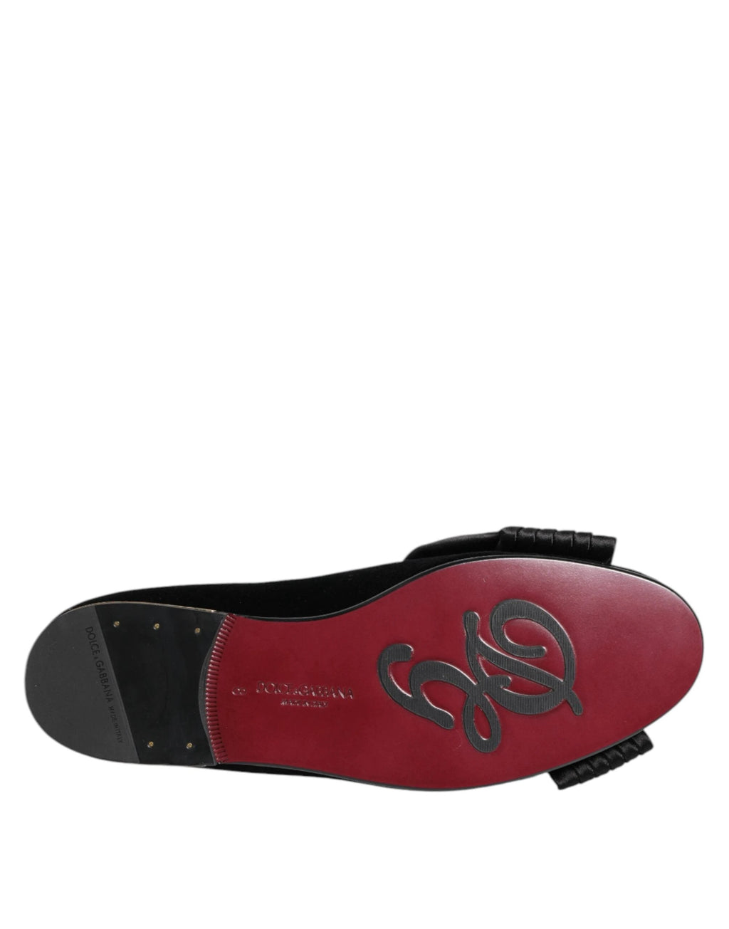 Dolce & Gabbana Black VATICANO Crystal Ribbon Slip On Shoes by Dolce & Gabbana