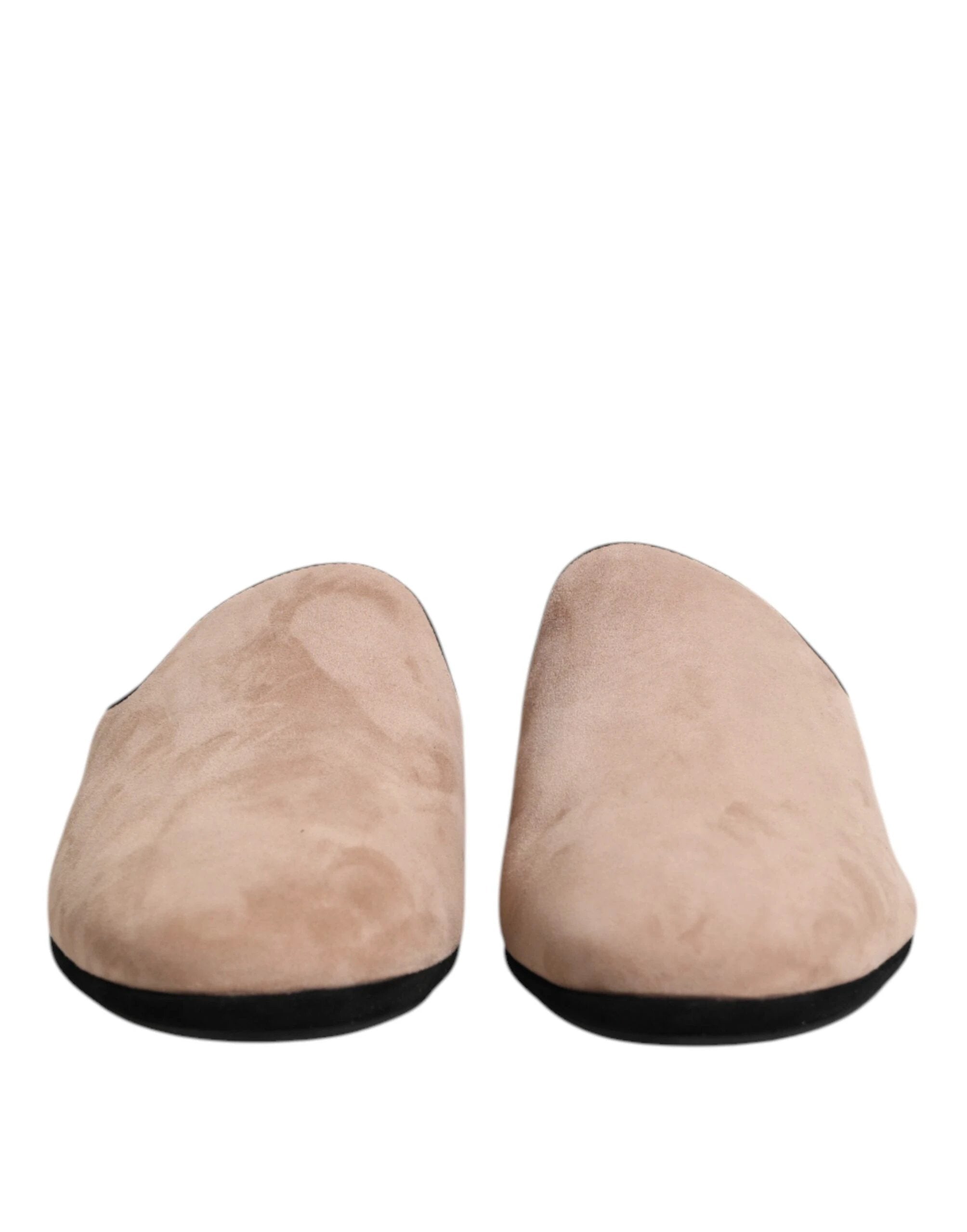 Dolce & Gabbana Beige Suede Leather Slides Flat Slipper Shoes by Dolce & Gabbana