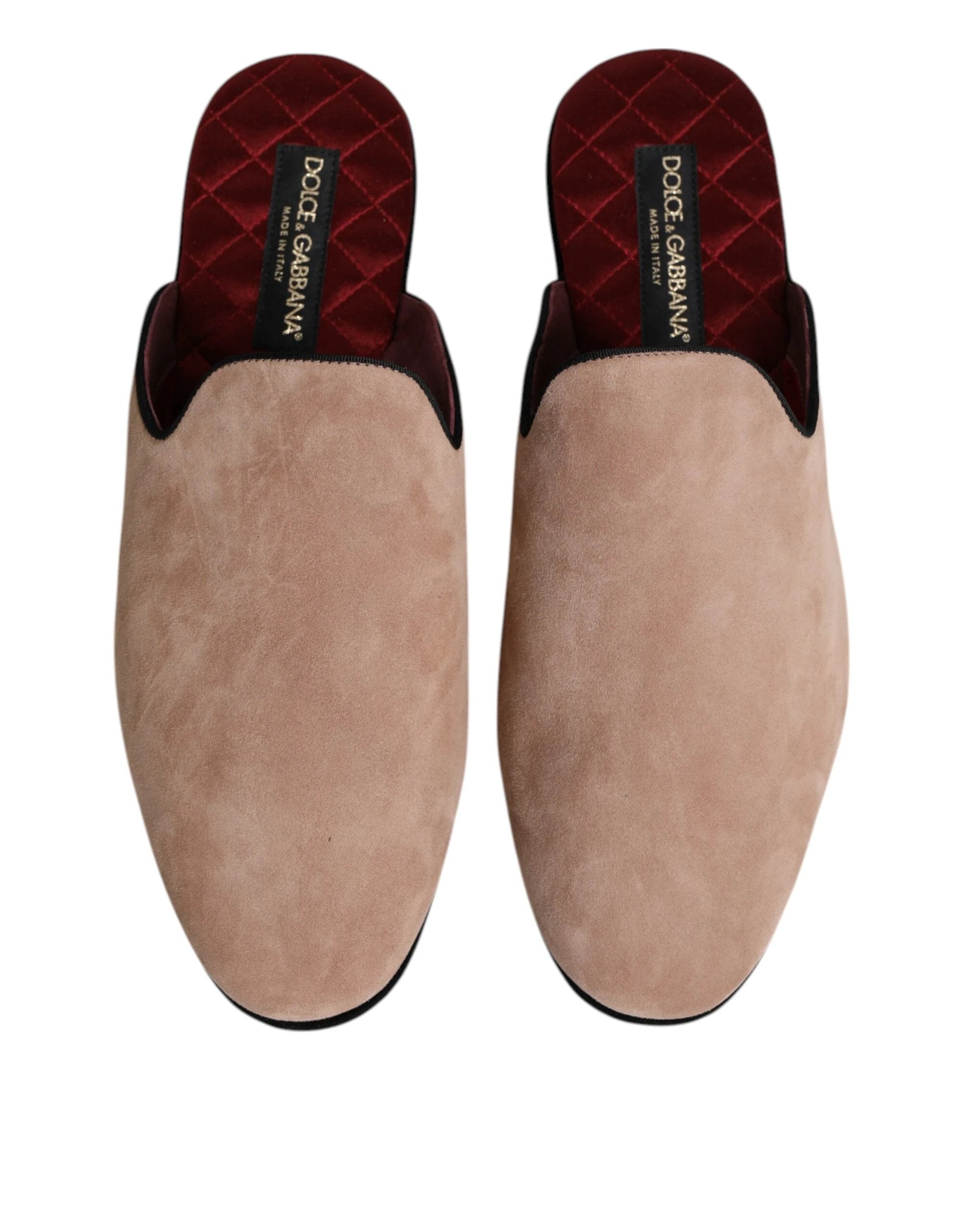 Dolce & Gabbana Beige Suede Leather Slides Flat Slipper Shoes by Dolce & Gabbana