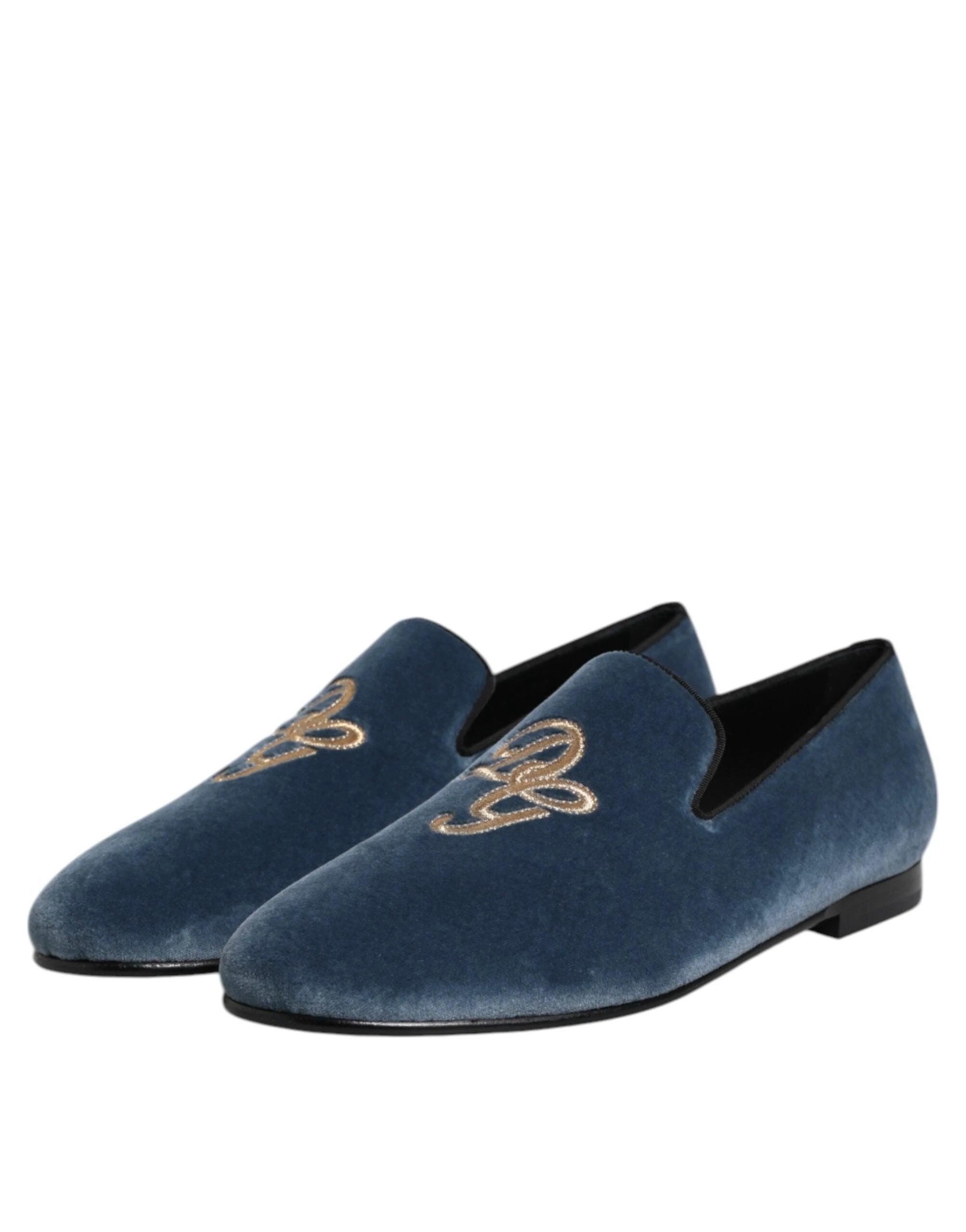 Dolce & Gabbana Blue Velvet DG Logo Loafers Formal Shoes by Dolce & Gabbana
