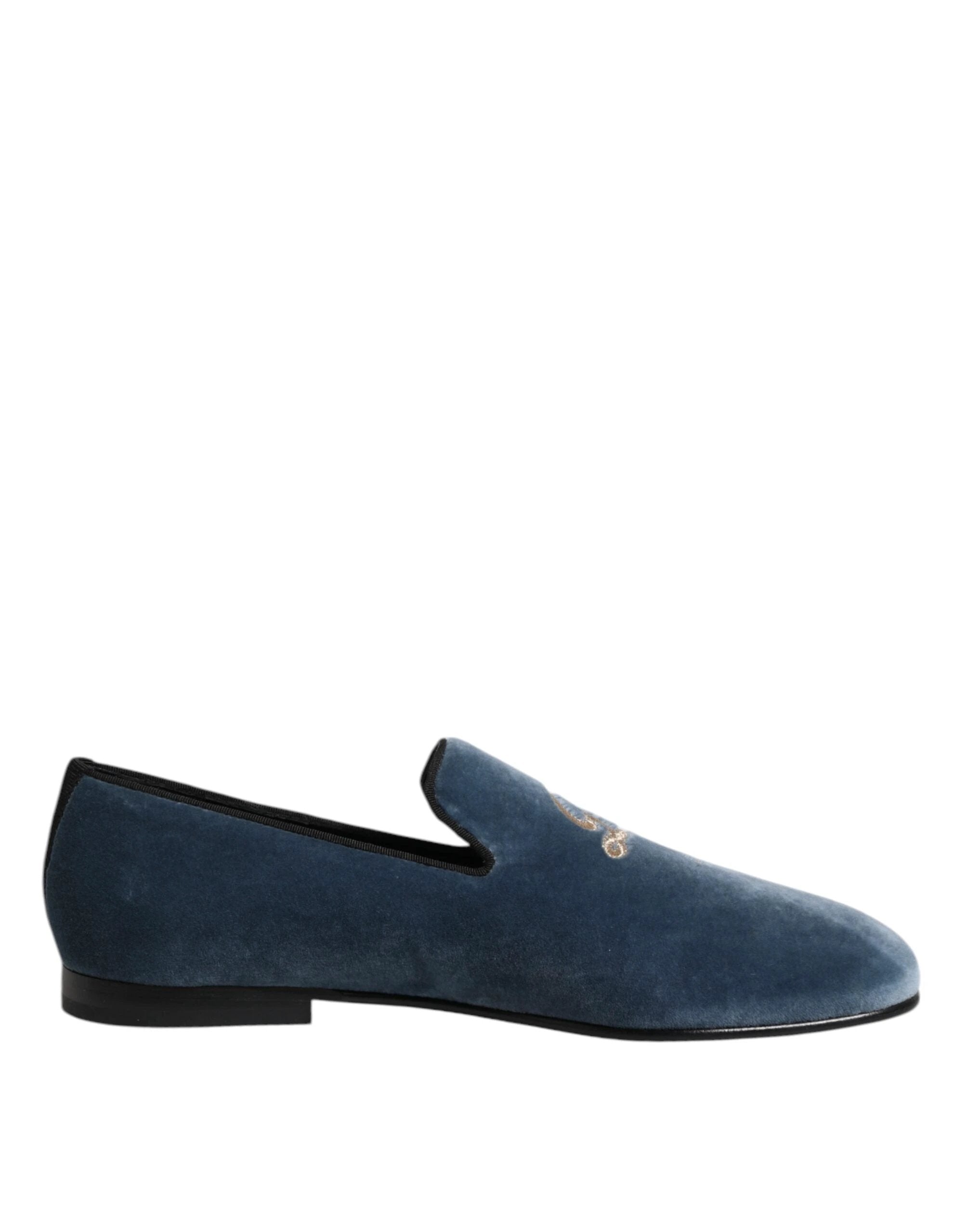 Dolce & Gabbana Blue Velvet DG Logo Loafers Formal Shoes by Dolce & Gabbana