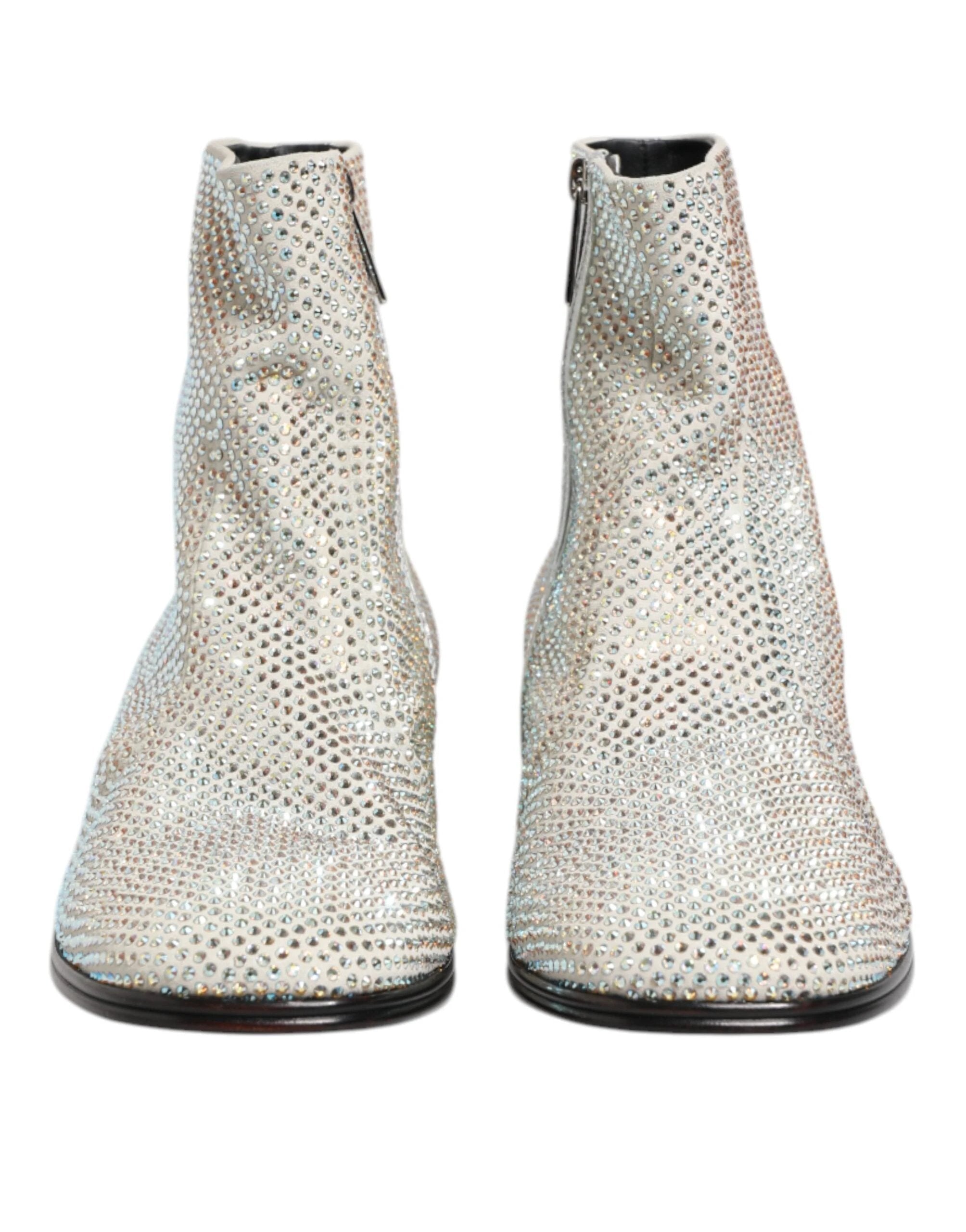 Dolce & Gabbana White Strass DG Logo Heels Ankle Boots Shoes by Dolce & Gabbana