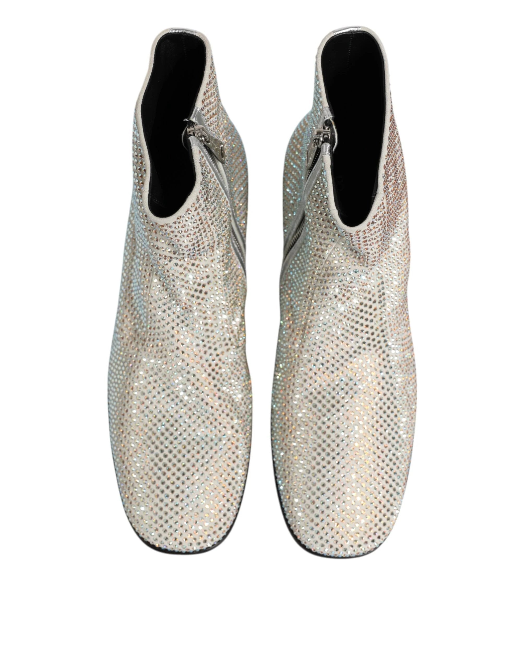 Dolce & Gabbana White Strass DG Logo Heels Ankle Boots Shoes by Dolce & Gabbana