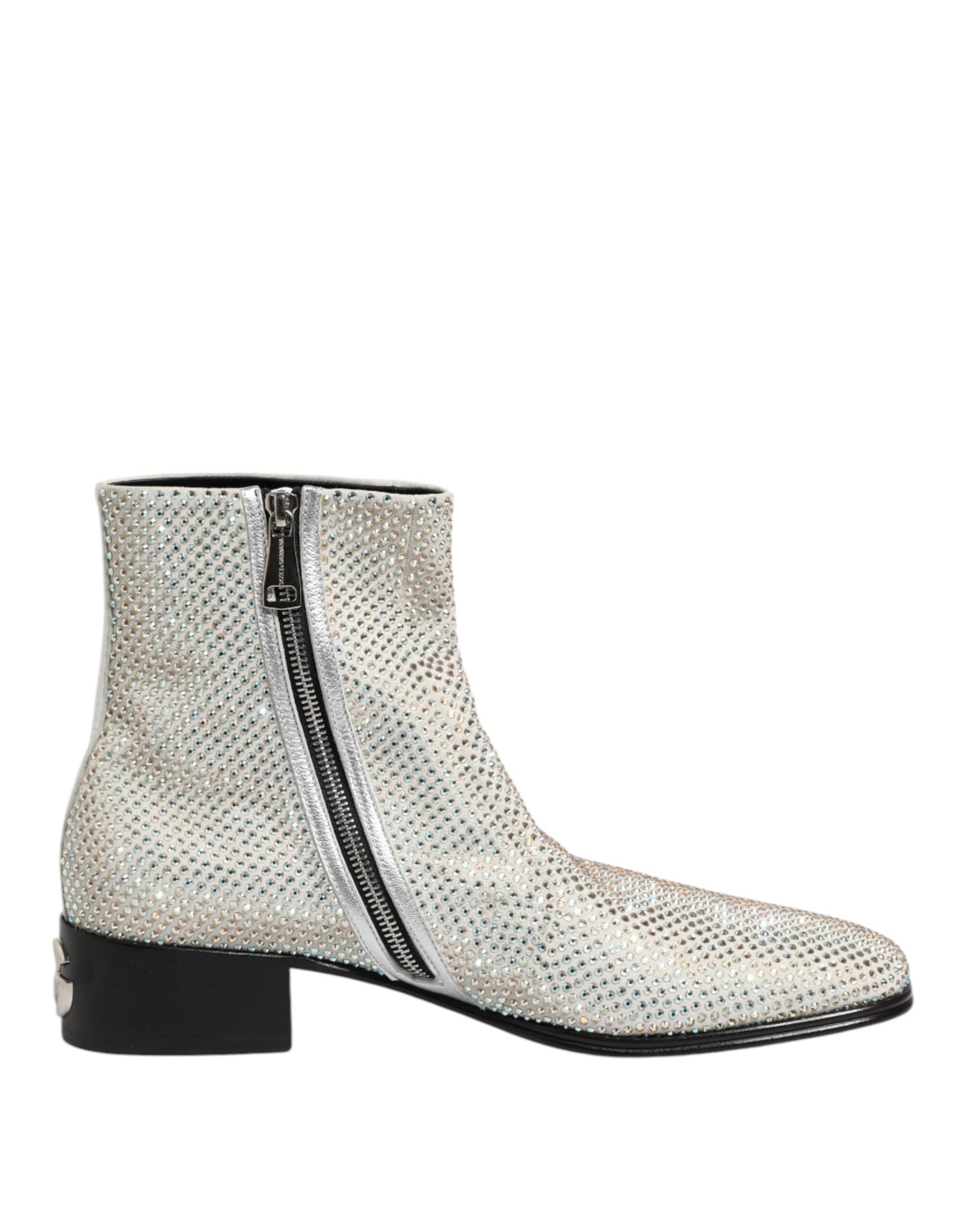 Dolce & Gabbana White Strass DG Logo Heels Ankle Boots Shoes by Dolce & Gabbana