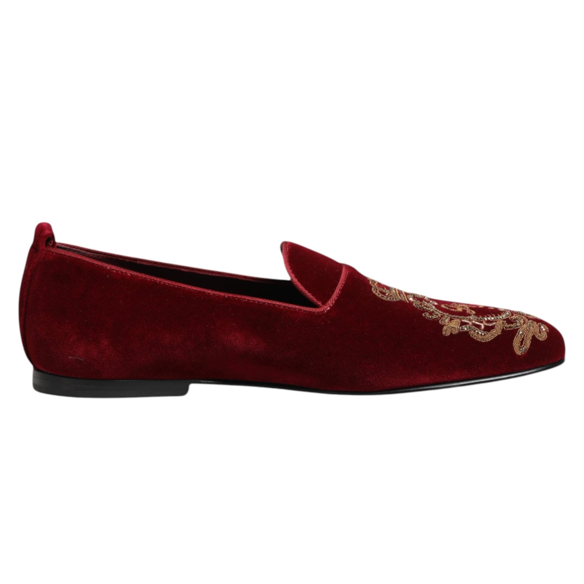 Dolce & Gabbana Red Velvet Gold Crown Mens Loafers Shoes by Dolce & Gabbana