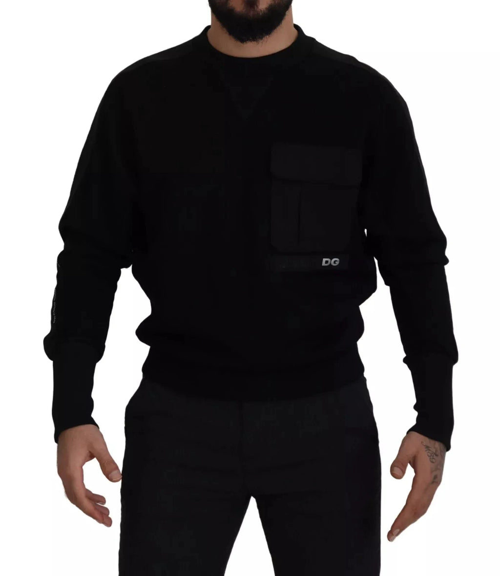 Dolce & Gabbana Black Cotton Crewneck Sweatshirt Sweater by Dolce & Gabbana