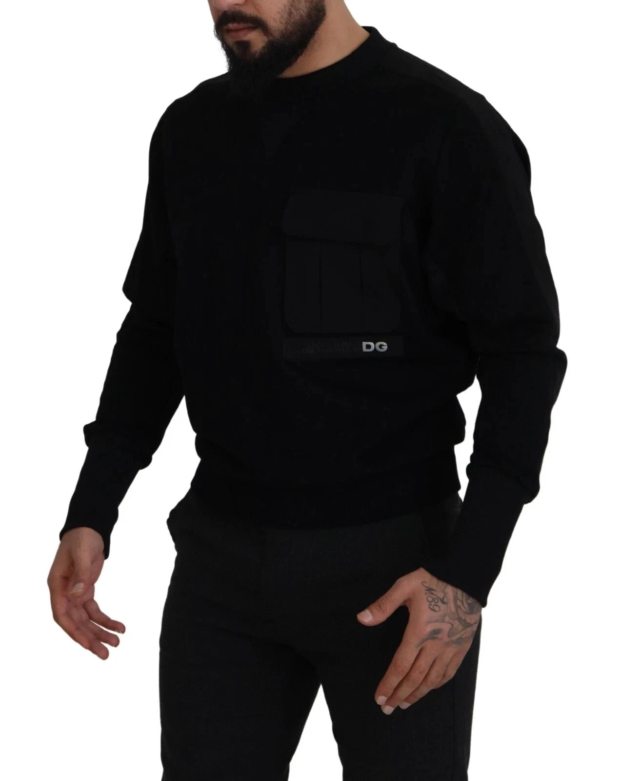 Dolce & Gabbana Black Cotton Crewneck Sweatshirt Sweater by Dolce & Gabbana