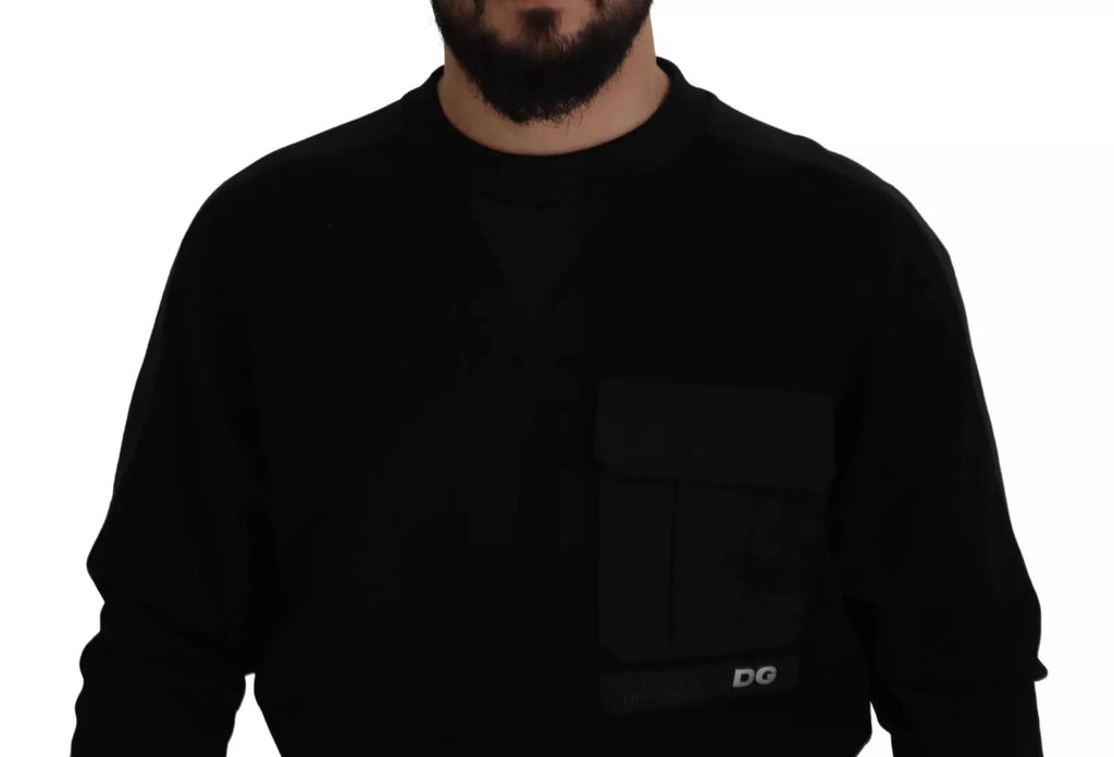 Dolce & Gabbana Black Cotton Crewneck Sweatshirt Sweater by Dolce & Gabbana