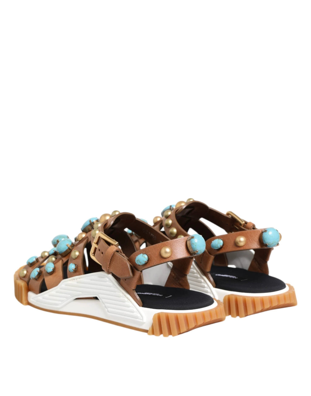 Dolce & Gabbana Brown Leather Studded Slides Sandals Shoes by Dolce & Gabbana