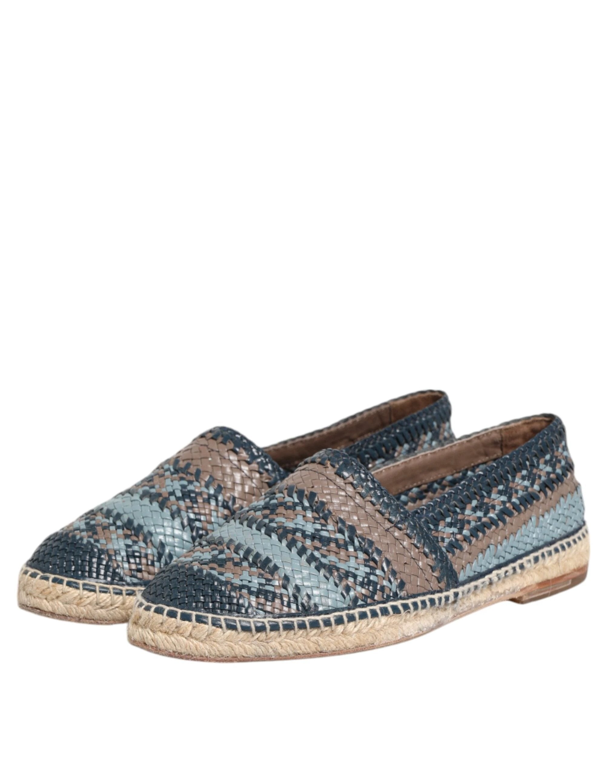 Dolce & Gabbana Blue Gray Woven Leather Buffalo Espadrille Shoes by Dolce & Gabbana