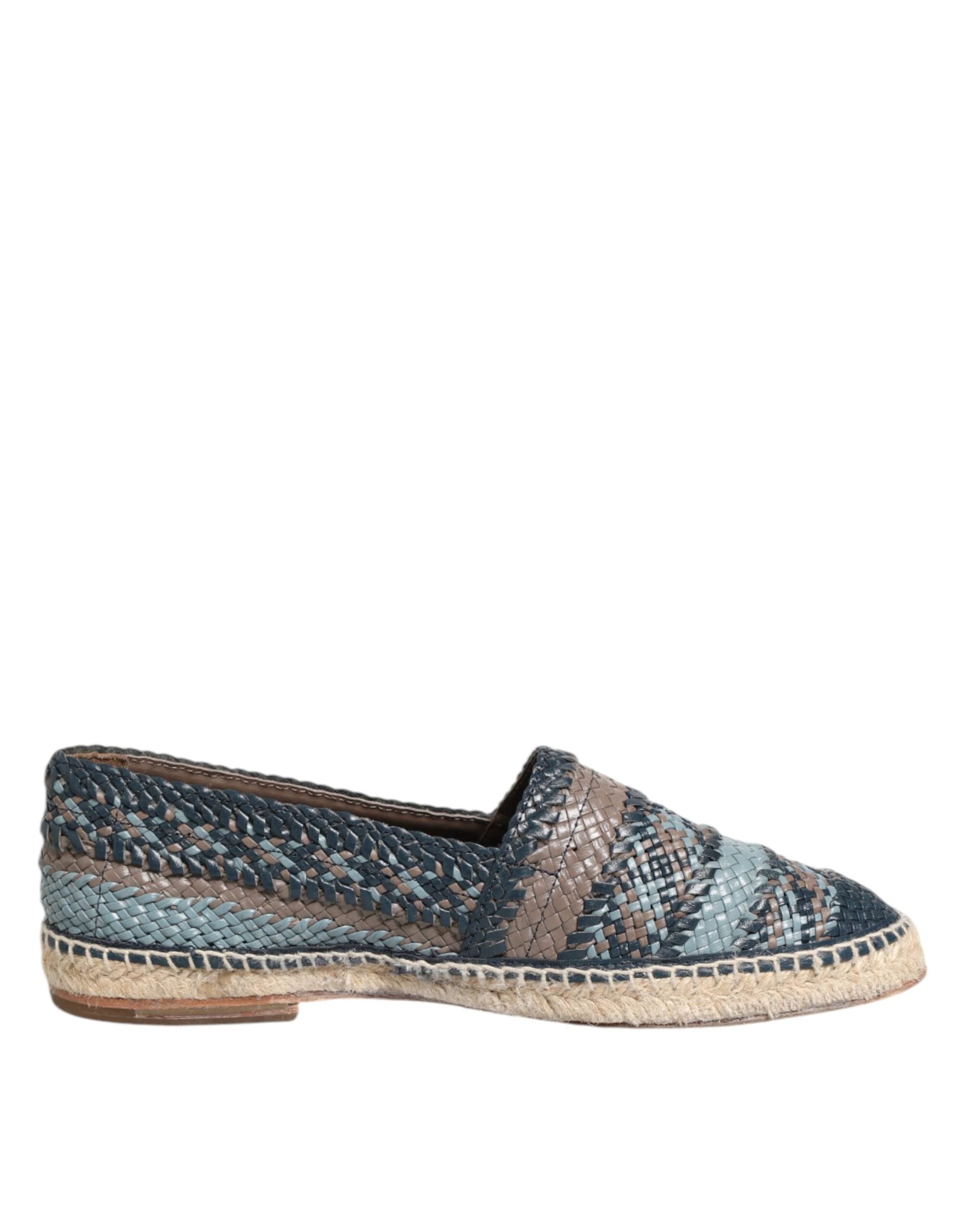 Dolce & Gabbana Blue Gray Woven Leather Buffalo Espadrille Shoes by Dolce & Gabbana