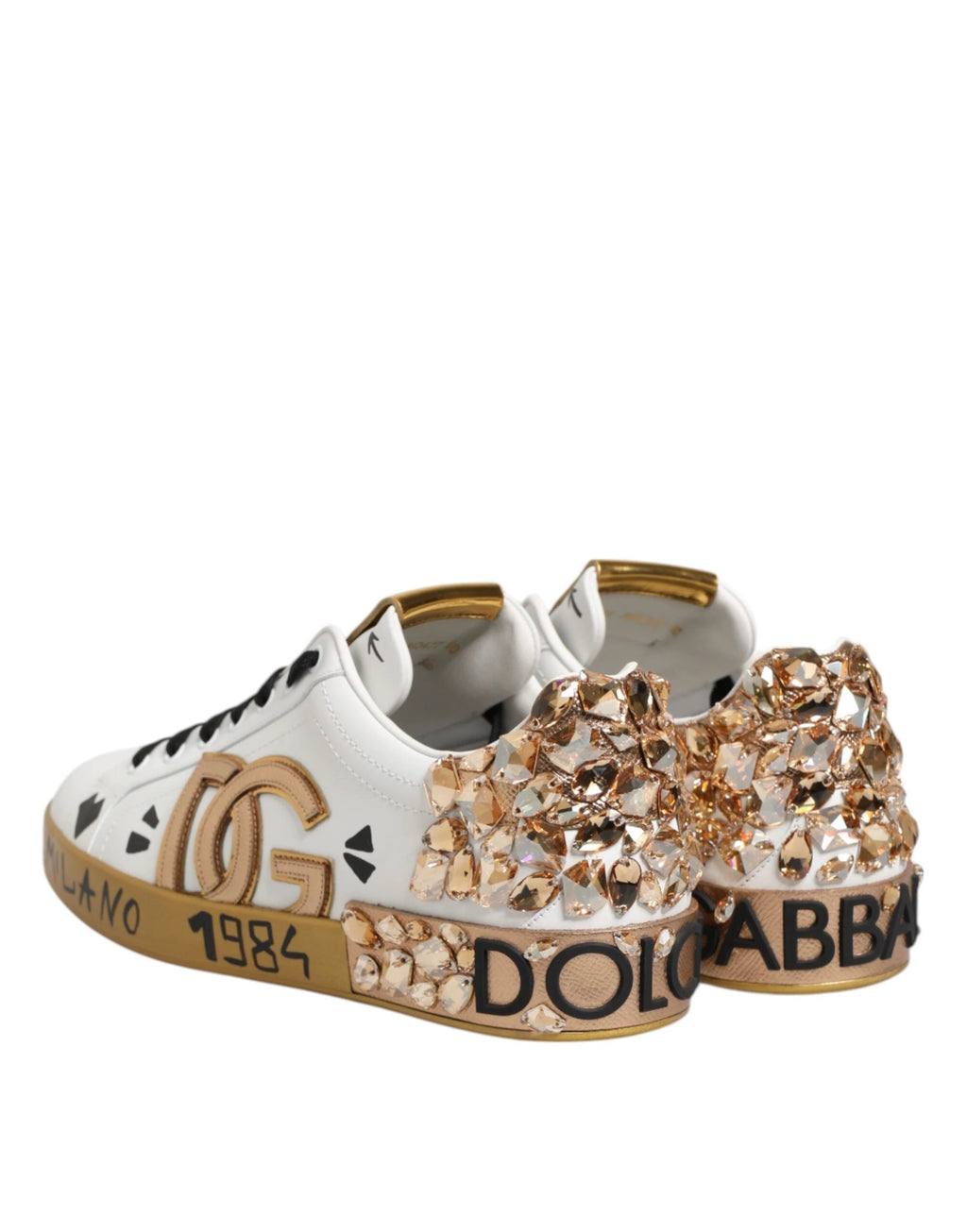 Dolce & Gabbana White Gold Crystal Portofino Sneakers Shoes by Dolce & Gabbana