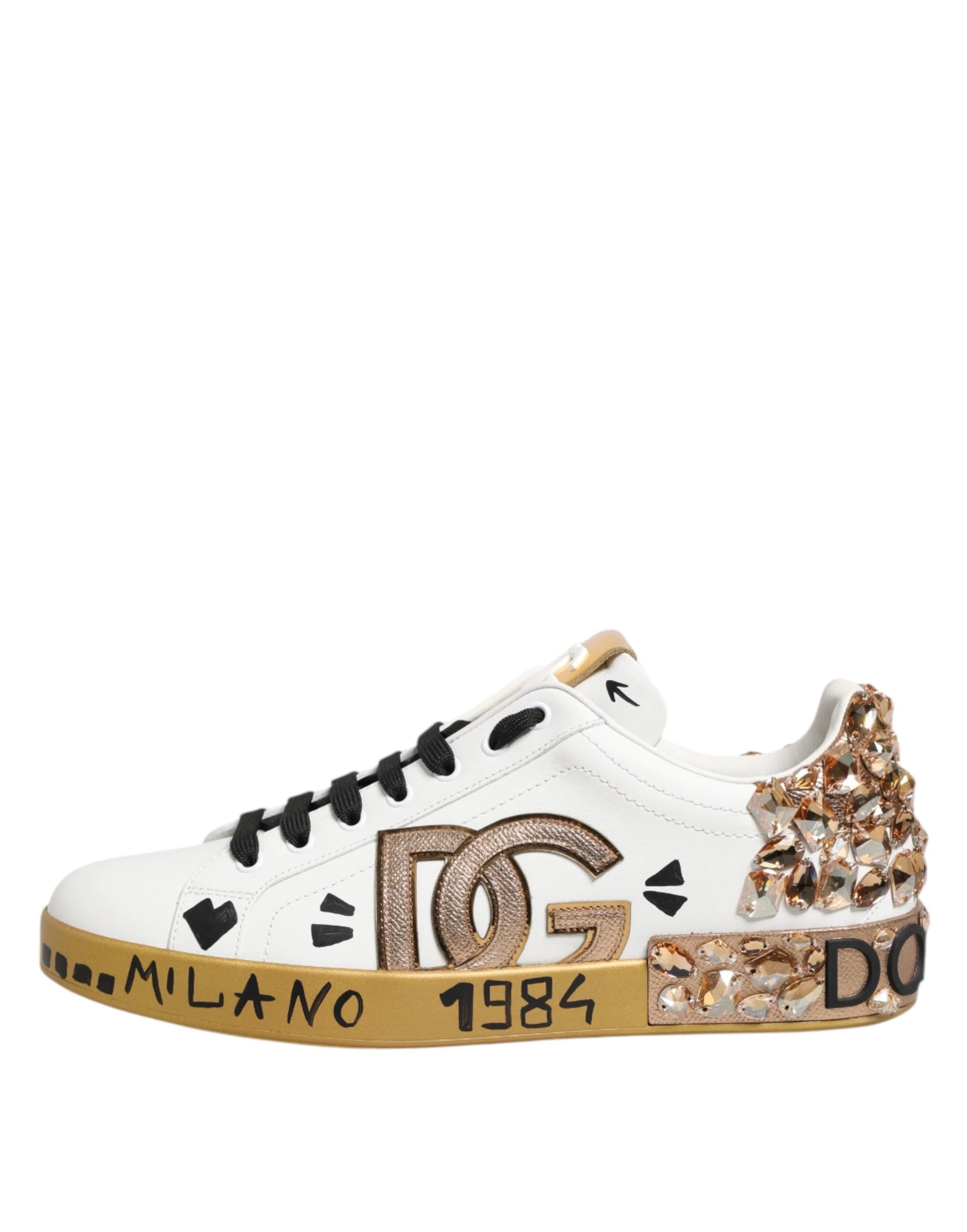Dolce & Gabbana White Gold Crystal Portofino Sneakers Shoes by Dolce & Gabbana