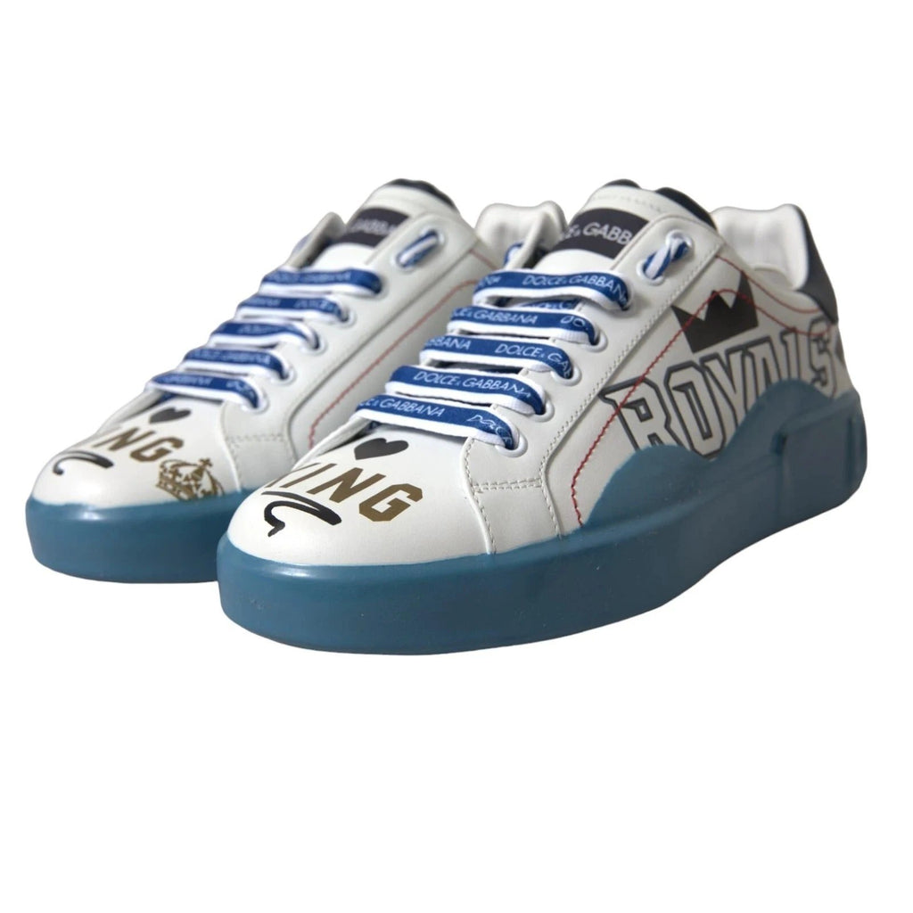 Dolce & Gabbana Blue White Printed Portofino Melt Sneakers by Dolce & Gabbana