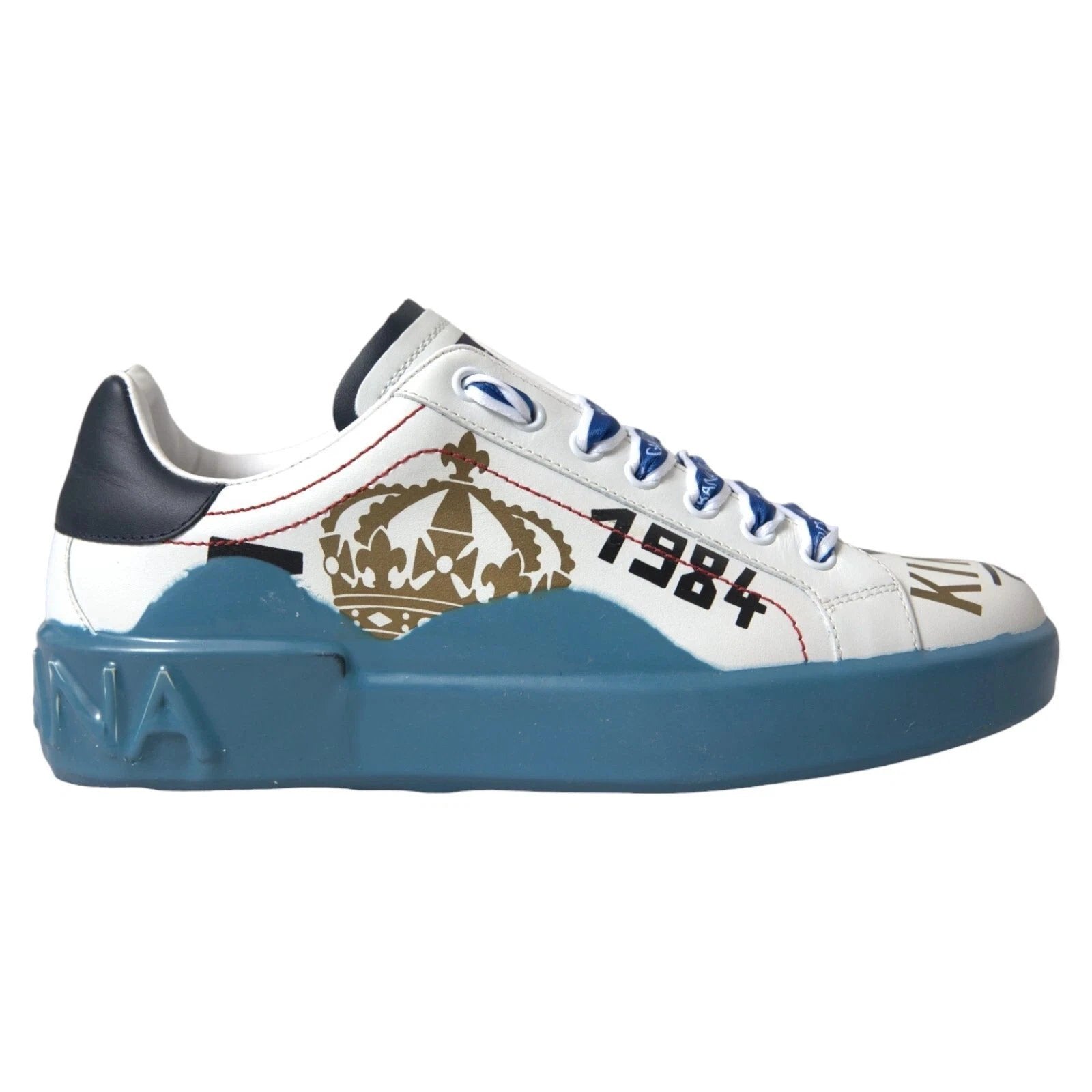 Dolce & Gabbana Blue White Printed Portofino Melt Sneakers by Dolce & Gabbana