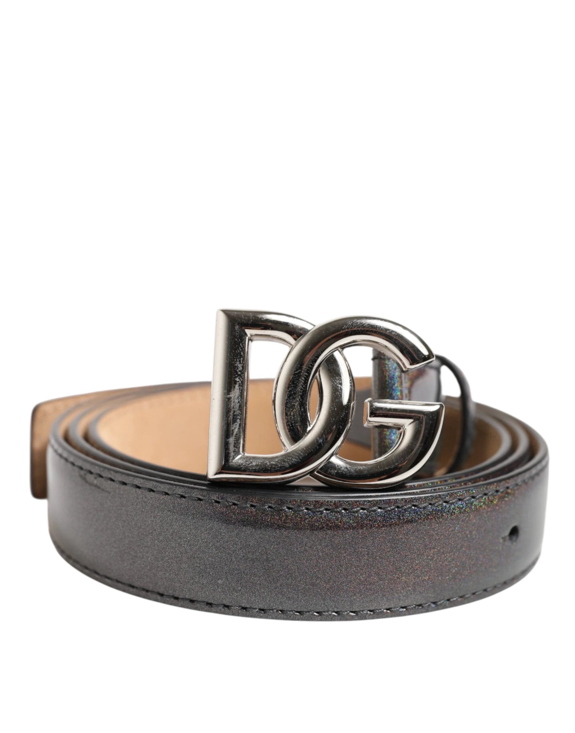 Dolce & Gabbana Metallic Leather Silver Tone Logo Buckle Belt by Dolce & Gabbana