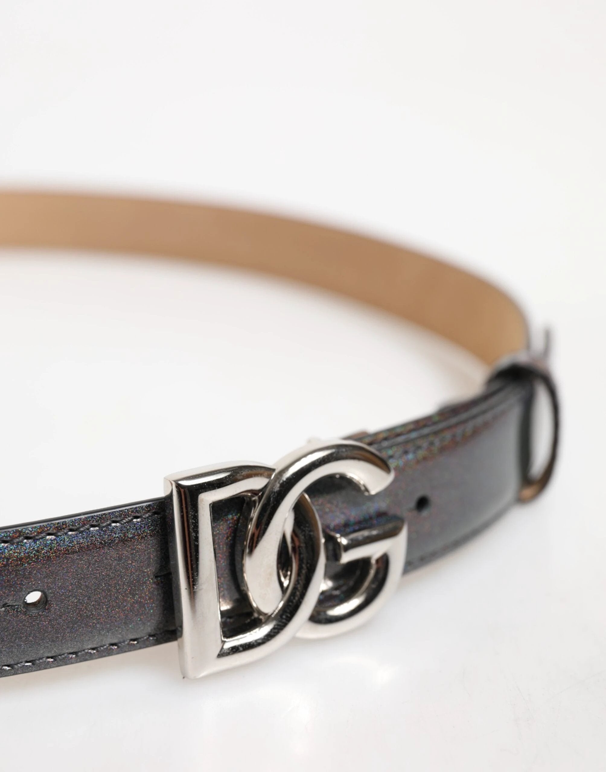 Dolce & Gabbana Metallic Leather Silver Tone Logo Buckle Belt by Dolce & Gabbana