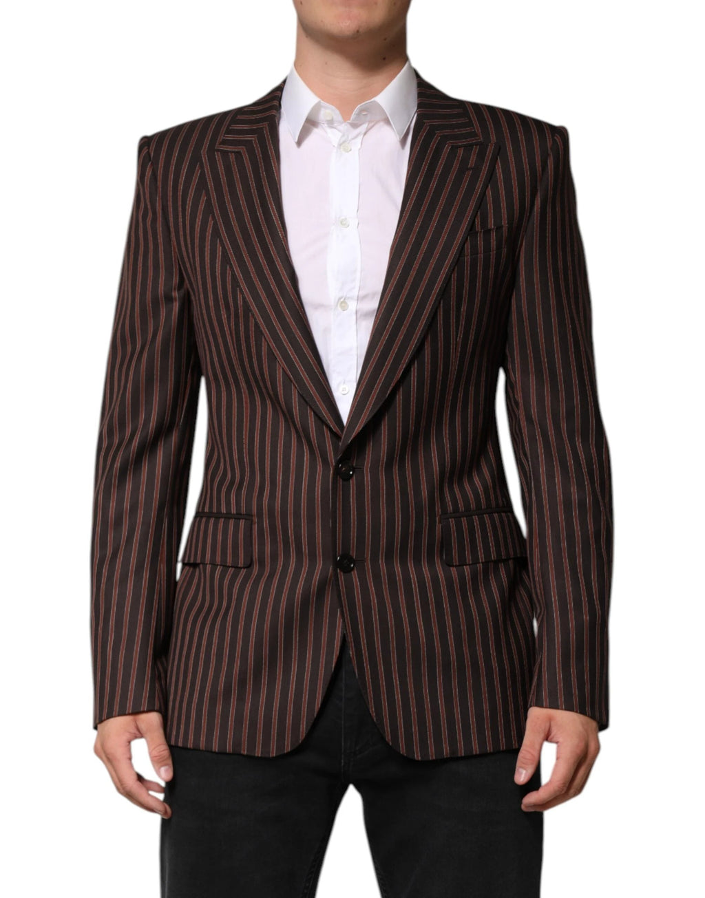 Dolce & Gabbana Black Brown Stripe Single Breasted Blazer by Dolce & Gabbana