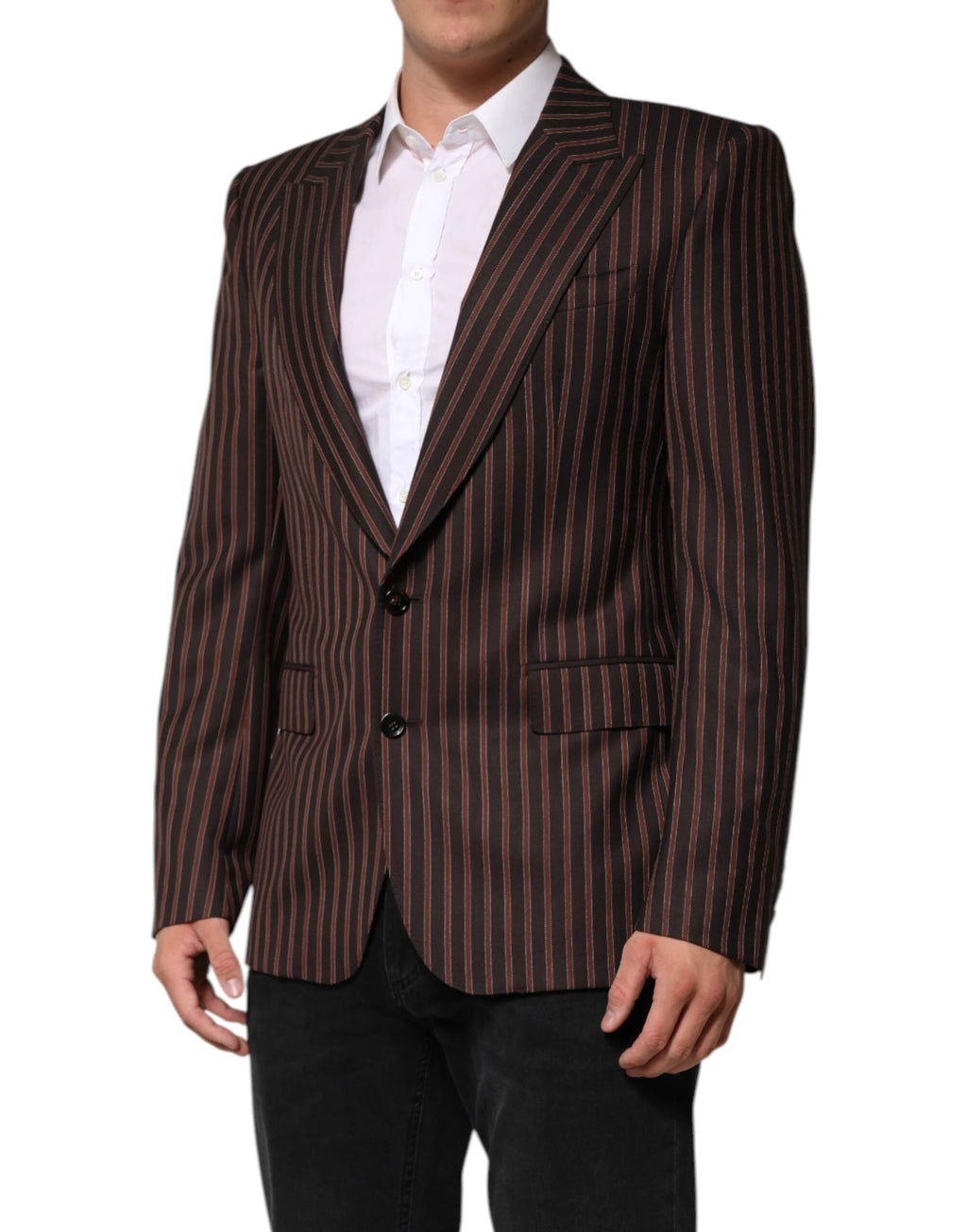 Dolce & Gabbana Black Brown Stripe Single Breasted Blazer by Dolce & Gabbana