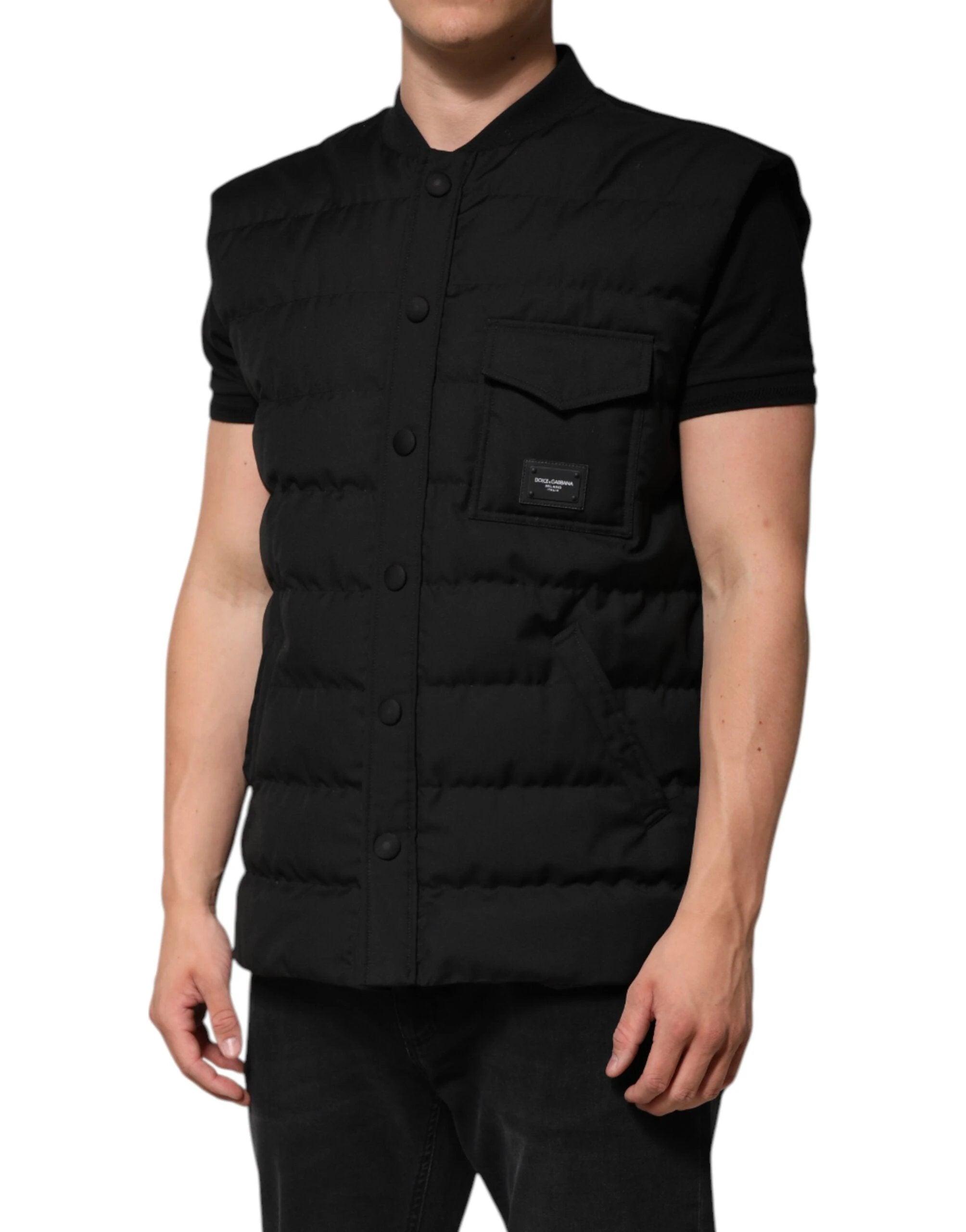 Dolce & Gabbana Black Sleeveless Parka Logo Plaque Jacket by Dolce & Gabbana
