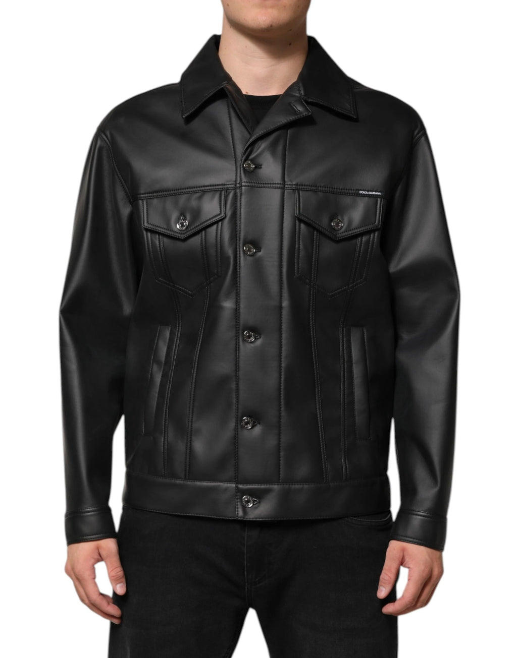 Dolce & Gabbana Black Polyester Button Down Biker Jacket by Dolce & Gabbana